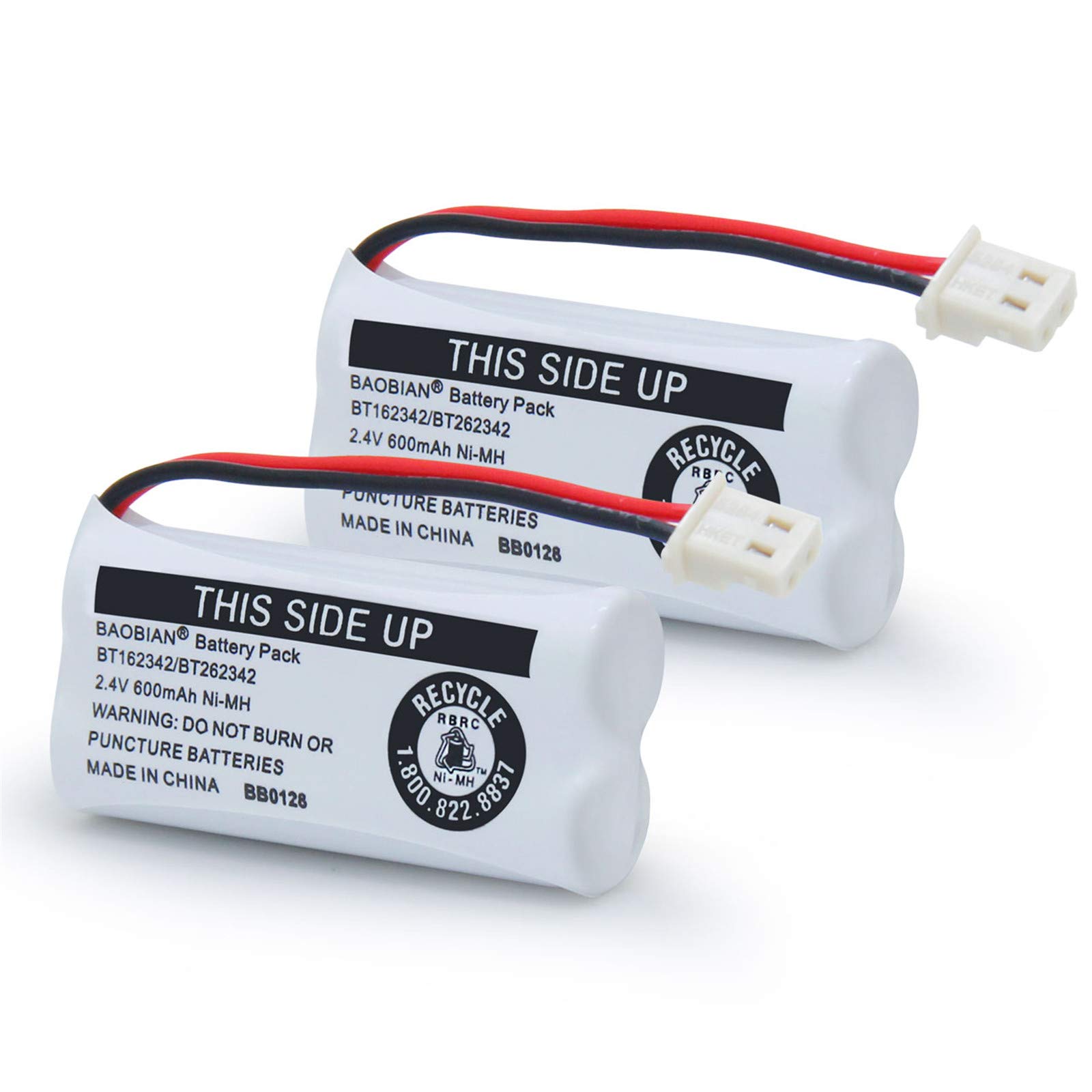 BAOBIAN BT162342 BT262342 Battery Compatible with for BT183342 BT283342 BT166342 BT266342 VTech CS6114 CS6419 CS6719 at&T EL52300 CL80111 Cordless Phone (Pack of 2)