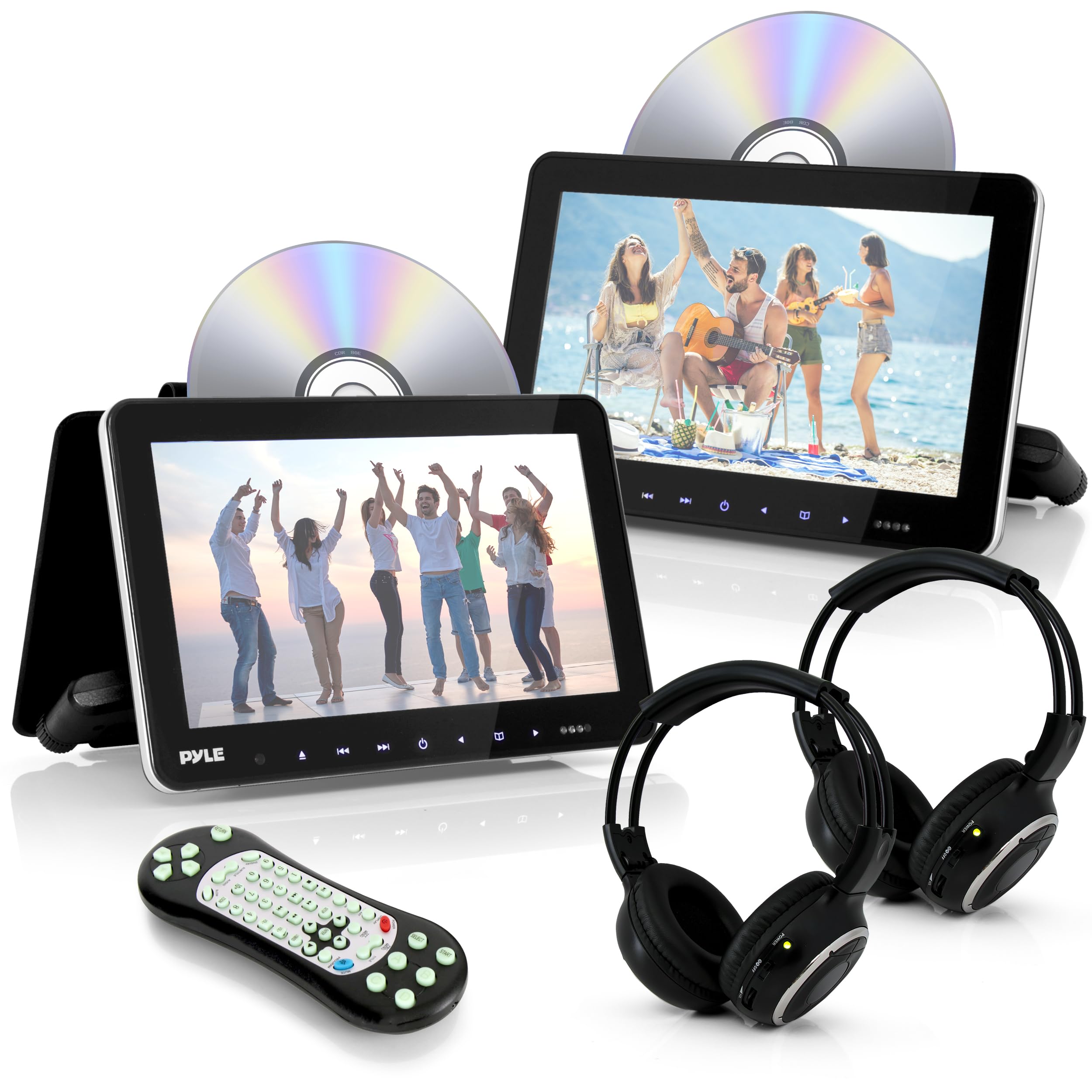 Pyle PLHRDVD108KT 10.5" Headrest Monitors w/DVD Players, IR and FM, Headphones