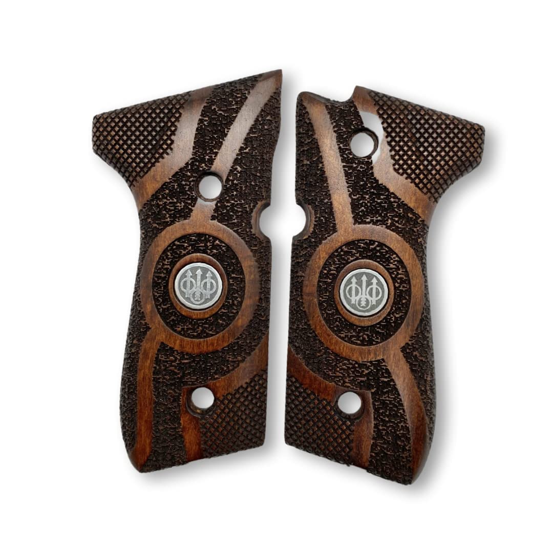 Zib Grips for Beretta 92 & M9 Series – Custom Wood Pistol Grips, Accessories Compatible with 92FS, 92F, 92A1, M9A1, 96, Centurion, Elite Models (Walnut Elegance - Metal Logo)