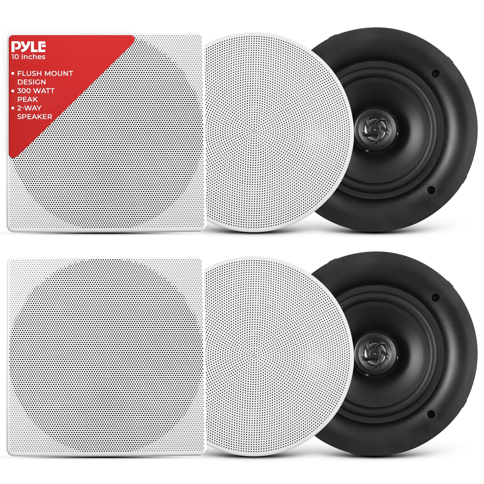 Pyle PDIC106 10" In-Wall / In-Ceiling Stereo Speakers 250 Watt 2-Way Flush Mount