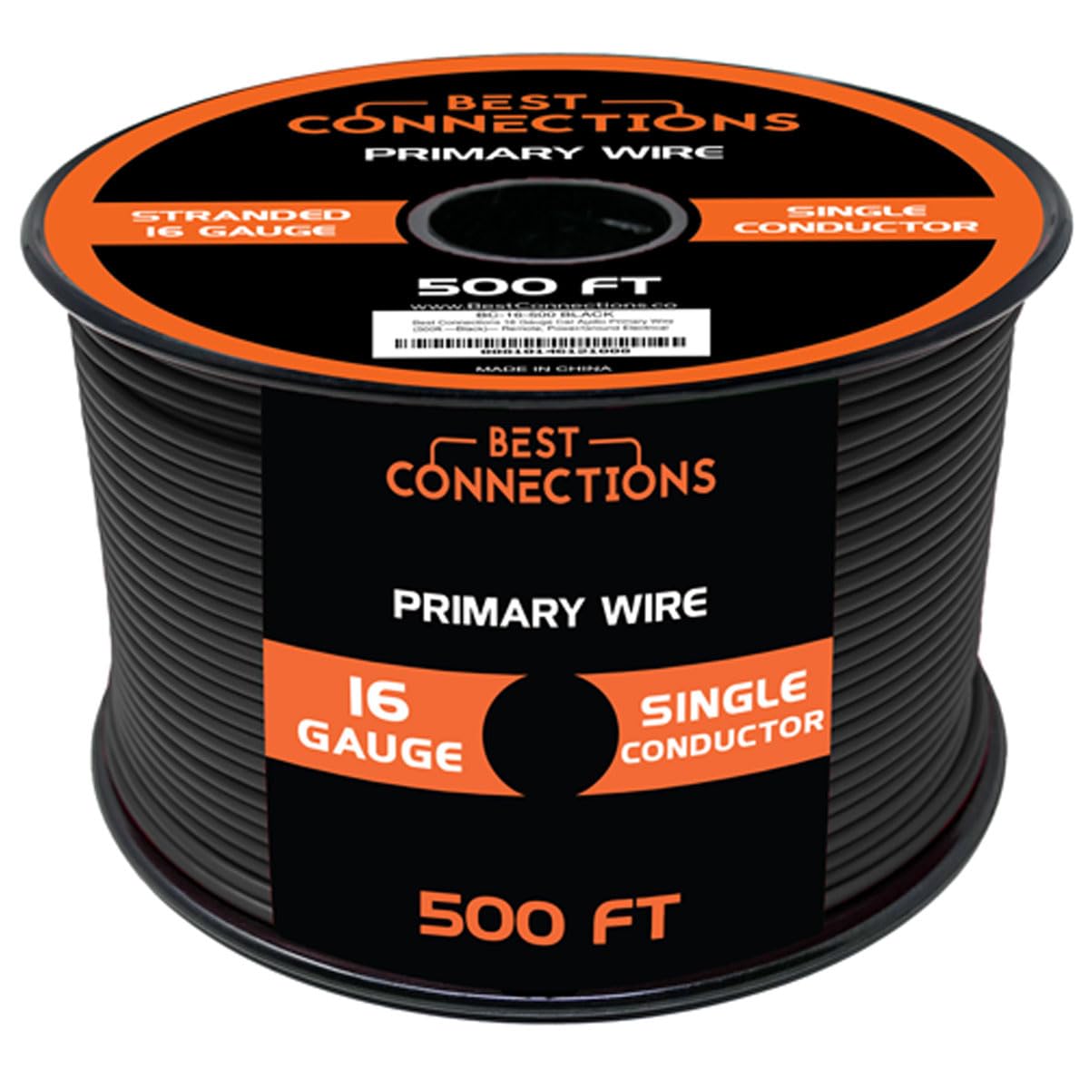 BEST CONNECTIONS Automotive Primary Wire - 500ft (Various Color Options) | Ideal for Trailer, Speaker, and Lighting Circuits | Durable Primary/Remote, Power/Ground Electrical Wiring (Black, 16 Gauge)