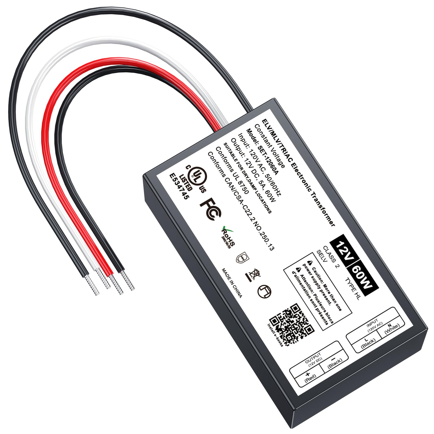 12V Dimmable LED Driver, 60W Triac ELV/MLV LED Transformer Compatible with Lutron&Leviton Switches, Dimmable Power Supply 60W 12V for Light Stirps, Smooth Flicker Free Dimming