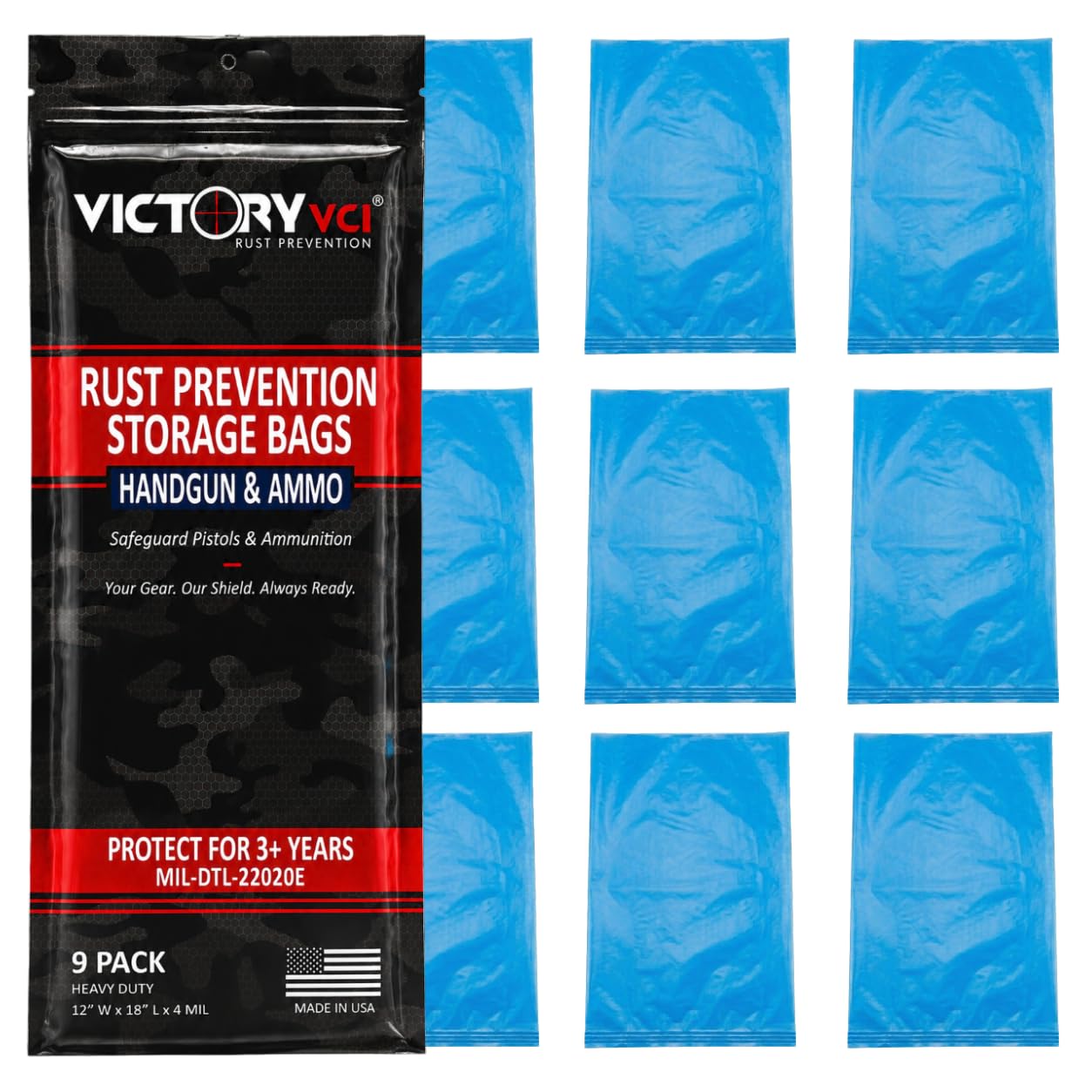 Victory VCI Handgun & Ammo Rust Prevention Storage Bags, 12 x 18, 9-Pack