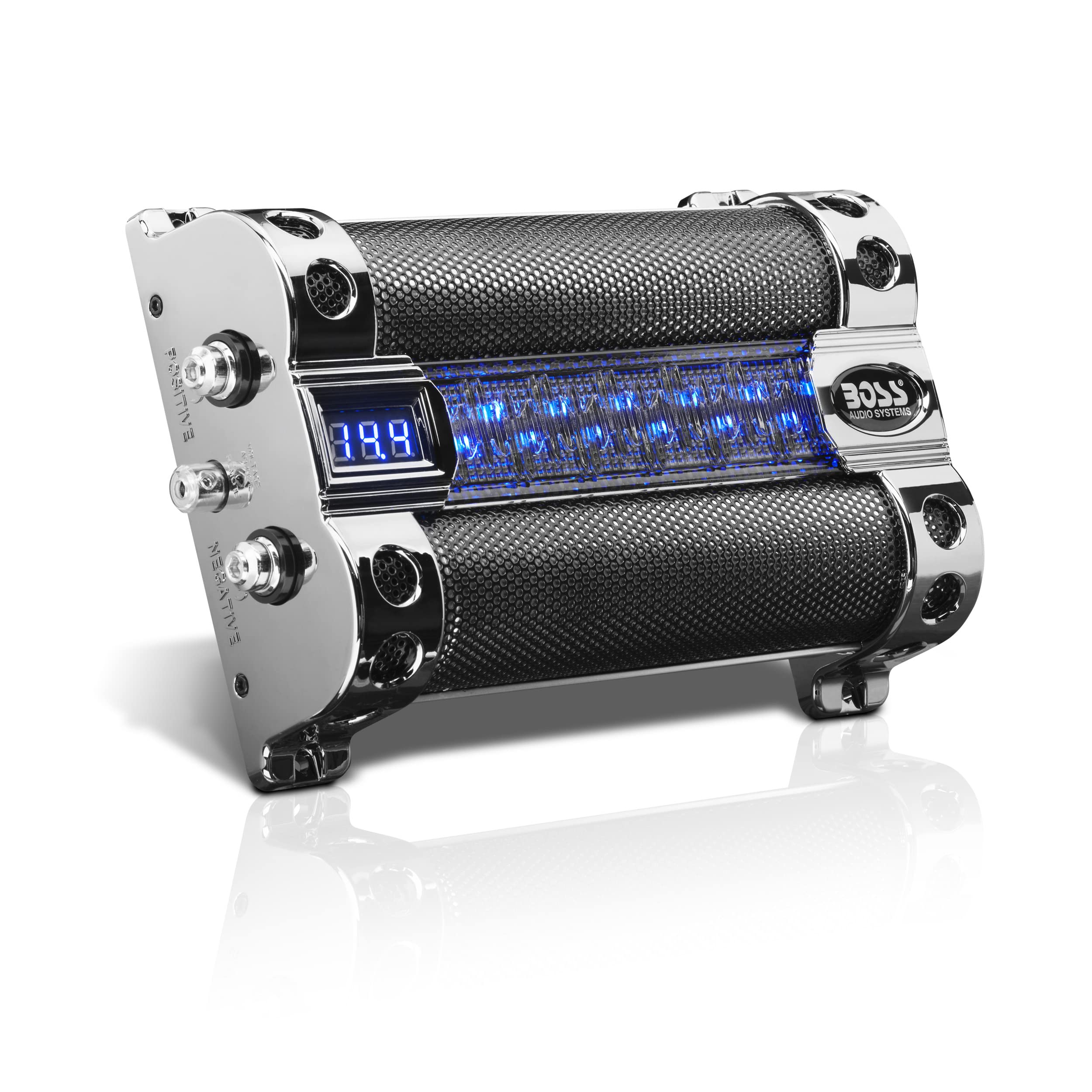 Boss CAP8 8 Farad Capacitor digital voltage meter black chrome active light show