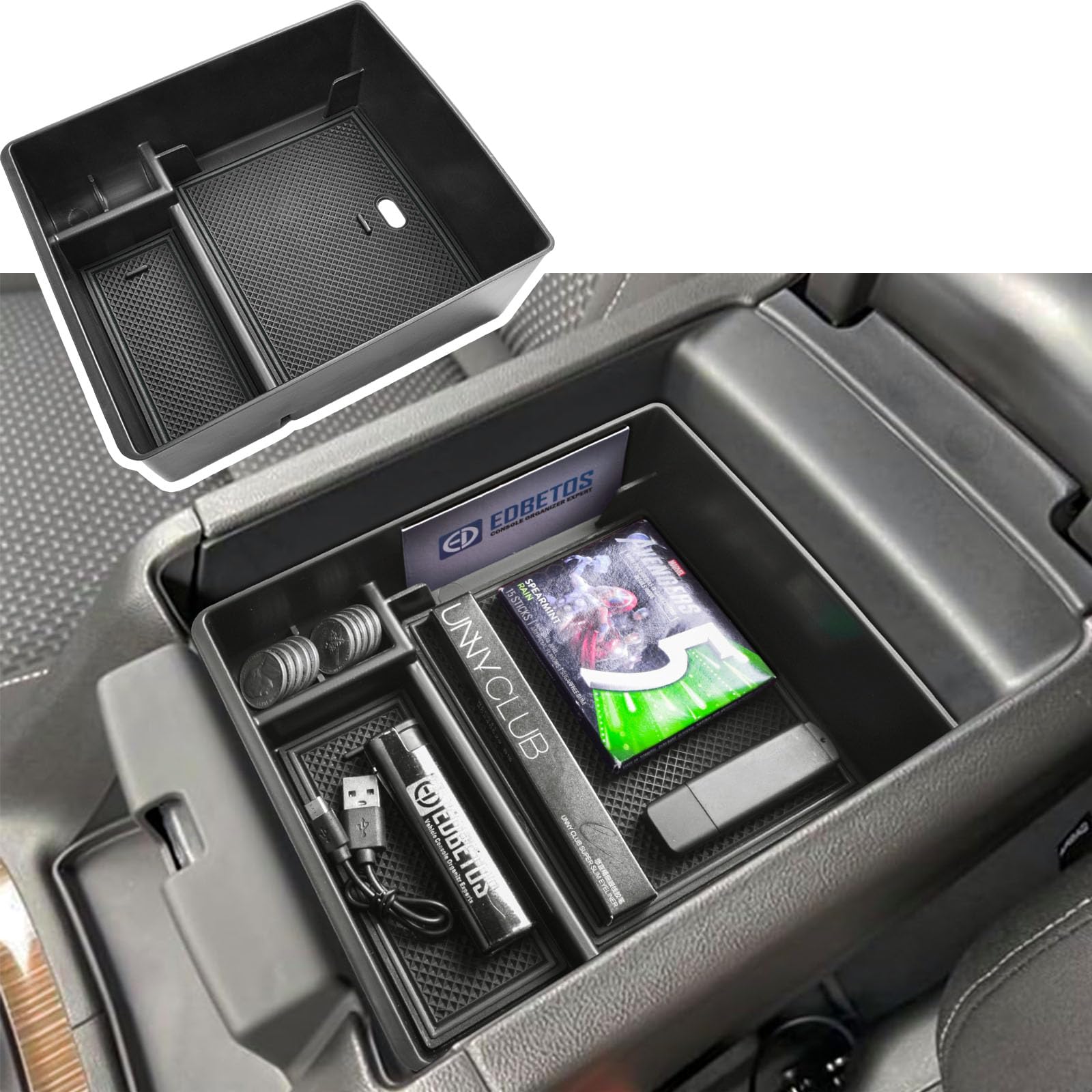 EDBETOS Acadia Center Console Organizer Compatible with 2017-2023 GMC Acadia Accessories SLE SLT AT4 Denali Armrest Box Insert Tray Secondary Storage Pallet ABS Plastic Material, Black