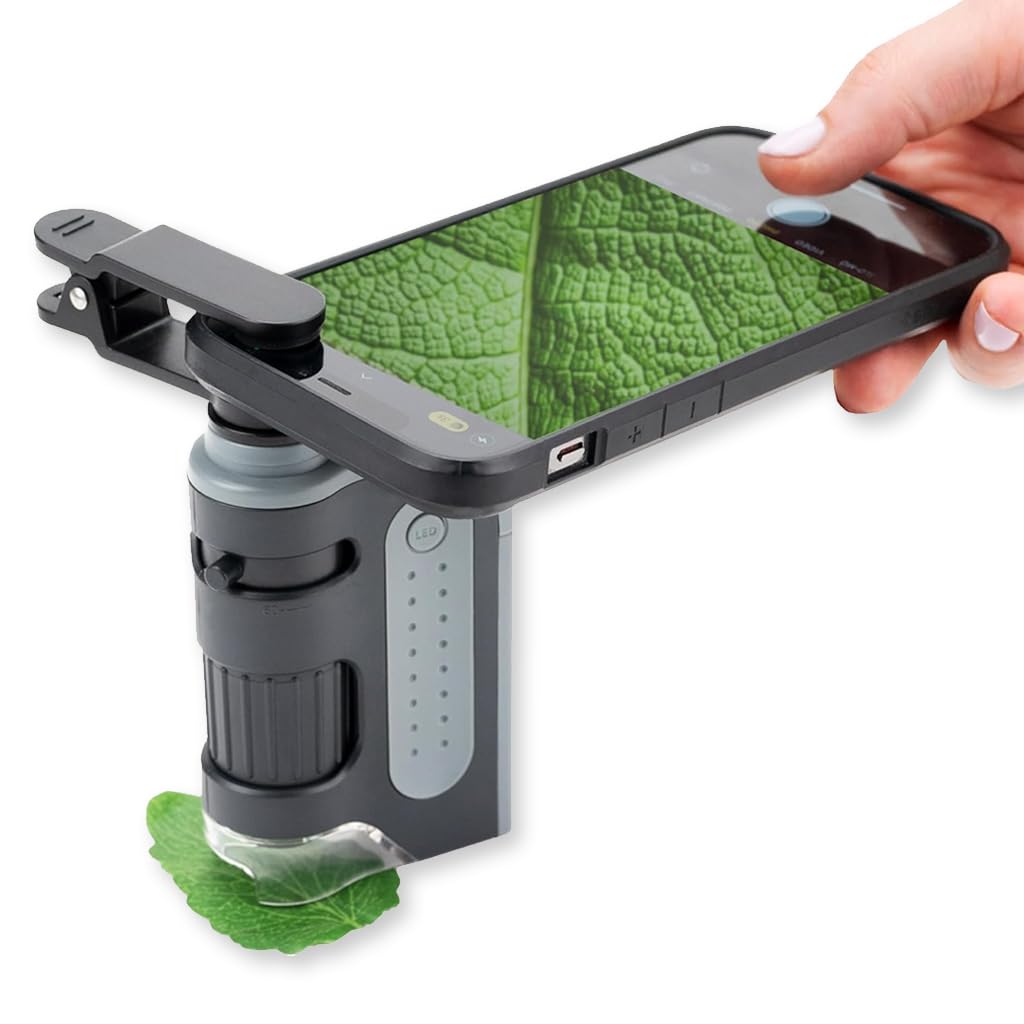Carson MicroBrite Portable Digital Pocket Microscope for Kids or Adults, Accurate 60x-120x Zoom, Handheld Microscope with Phone Clip & Smartphone App - Grey (MM-350)