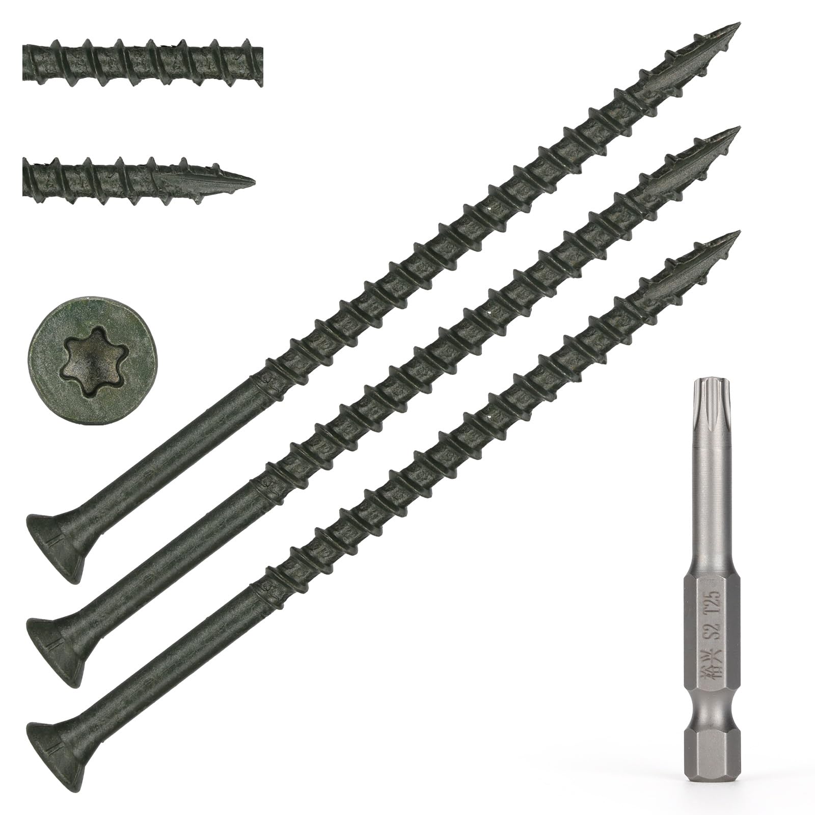 Bobibbi Wood Screws #10 x 3-1/2’’, T25 Star Torx Drive Flat Head Deck Screws, Green, 58Pcs (1lb)