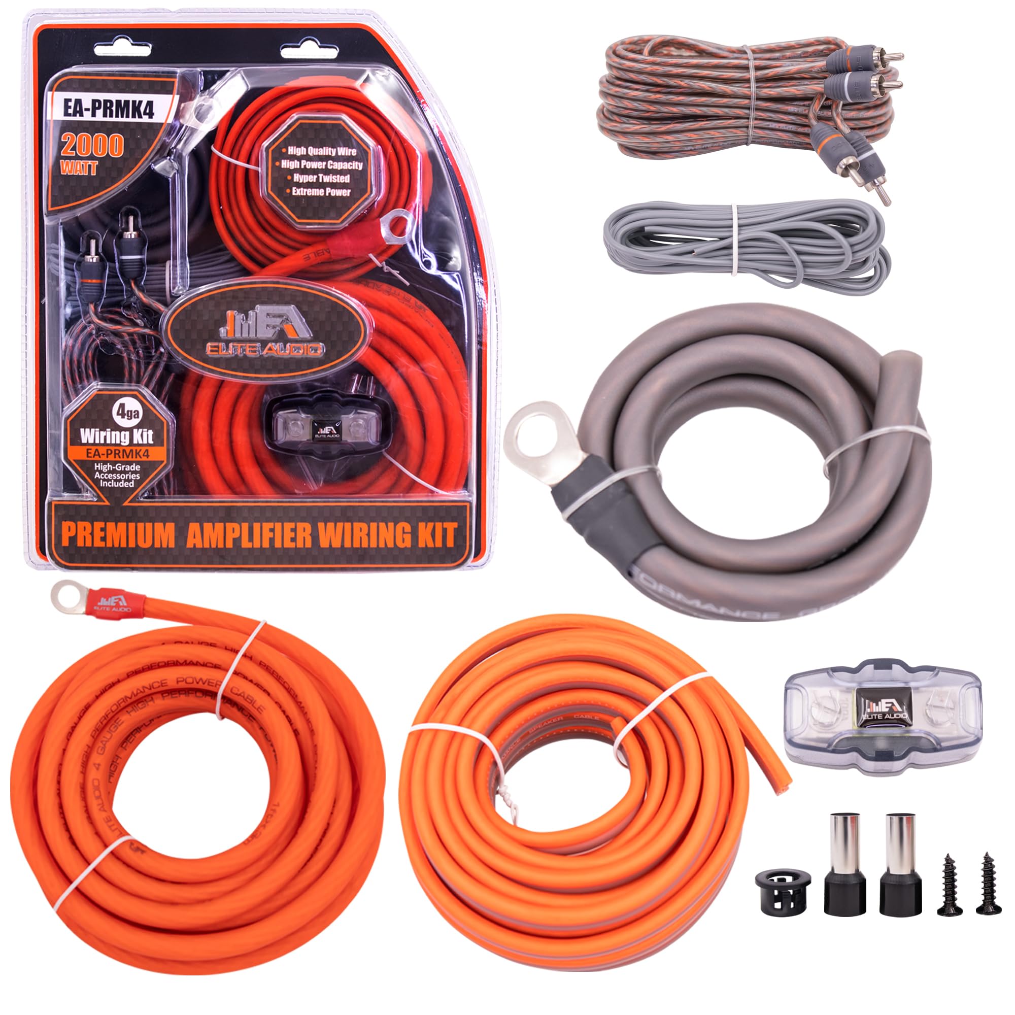 Elite Audio 4 Gauge Amplifier Wiring Kit, 2000W CCA Amp Install Kit – EA-PRMK4