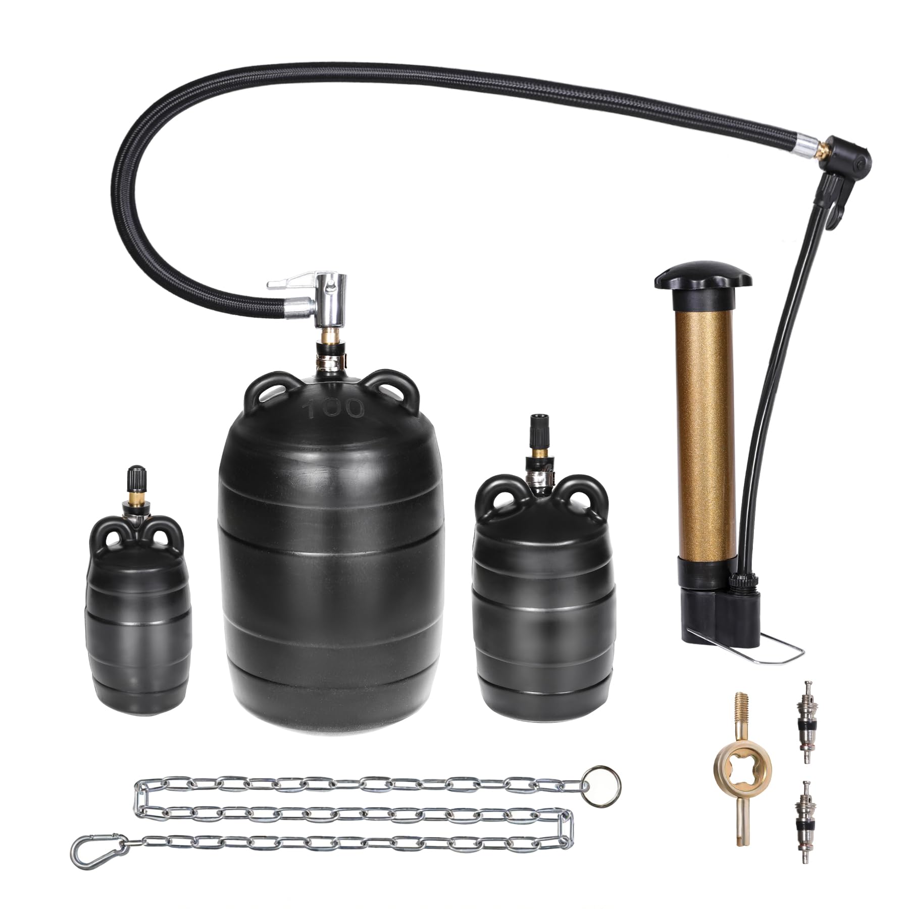 Vizava Upgraded 3PK Inflatable Pipe Plug Balloon Kit(2",3",4") with Fast Air Pump & Extension Hose, Rubber Sewer Test Balls with Safety Chain & Valve Tool for Plumbing Pressure Testing/Drain Blocking