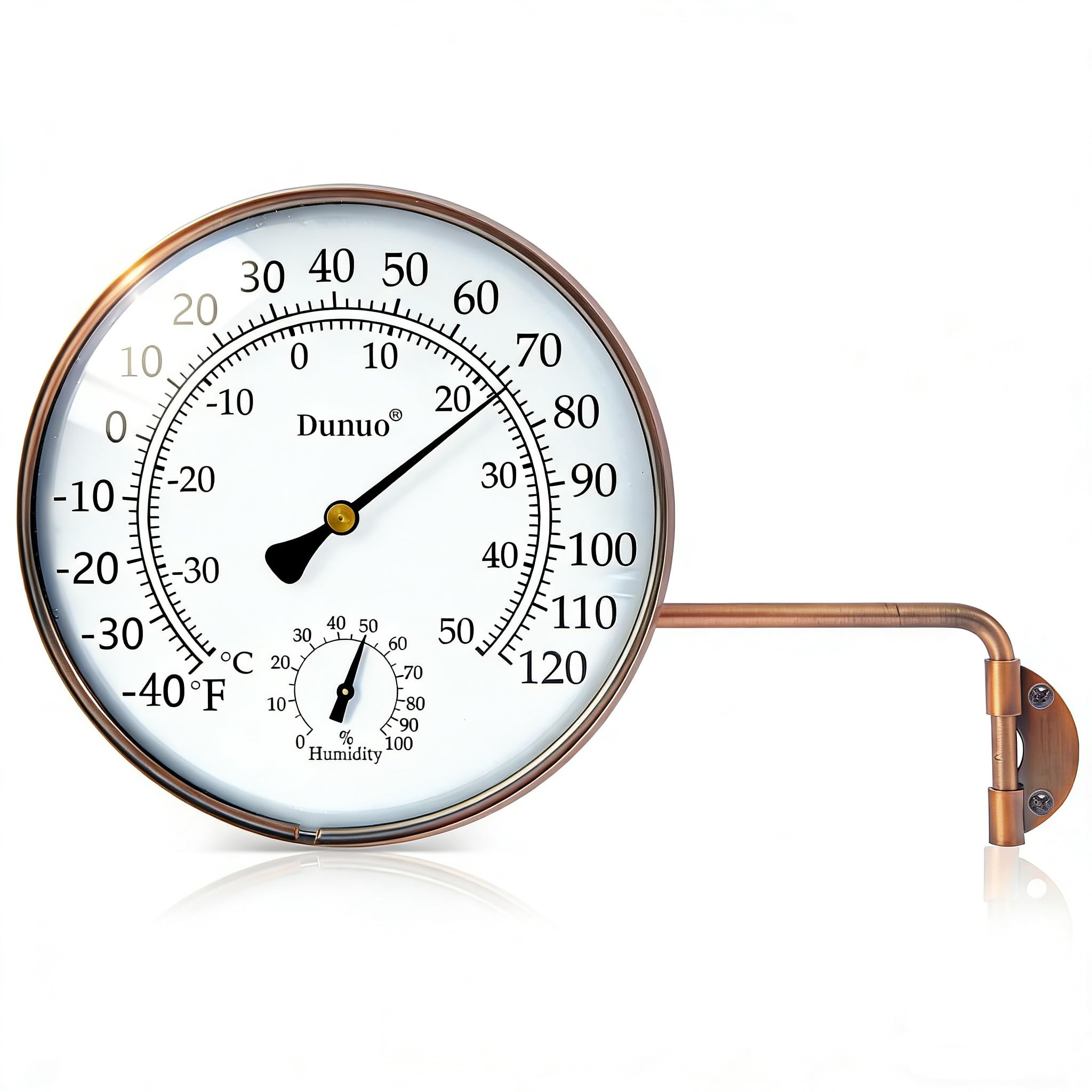 Dunuo 6-Inch Brass Outdoor Thermometer & Humidity Gauge, Swivel Mount