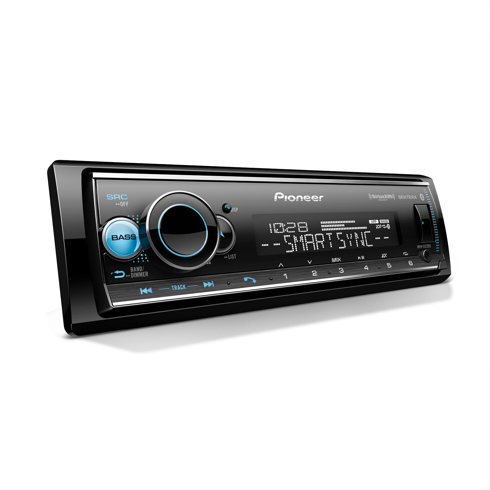 Pioneer MVH-S522BS 1-Din Digital Media Receiver – Bluetooth, SiriusXM, Color Change, USB, FLAC, Voice Control, 50W x 4 Output, 13-Band EQ, AM/FM Radio, iPhone/Android Compatible, Hi-Volt RCA Preouts