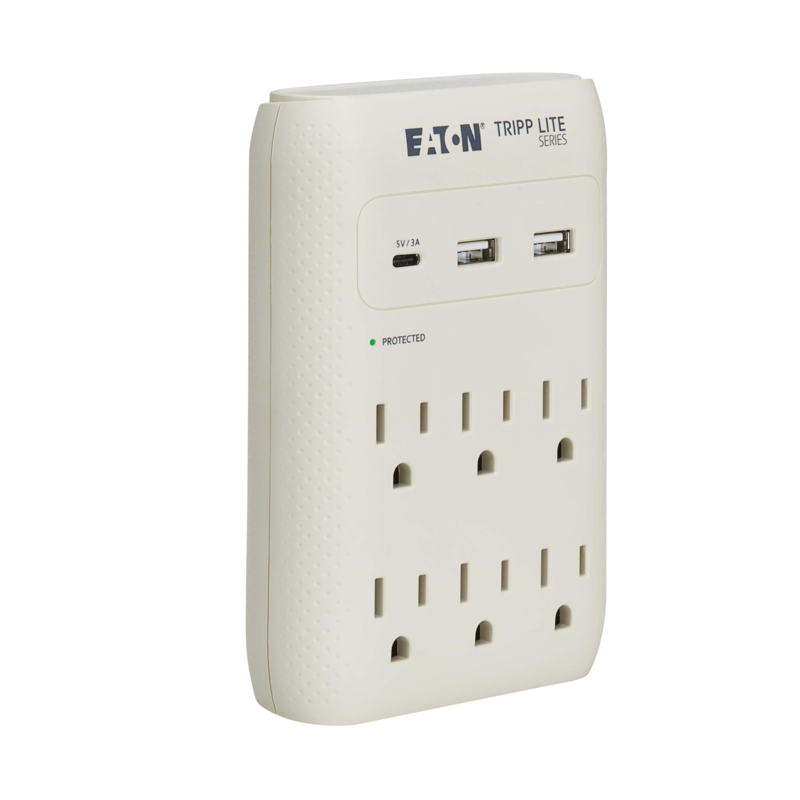 Eaton Tripp Lite SK60C Wall Surge Protector Power Strip & USB Wall Charger, 6-Outlet Extender, 1 USB-C + 2 USB Ports, 1080 Joules, Multi-Plug Outlet Splitter, Gray, Lifetime Manufacturer's Warranty