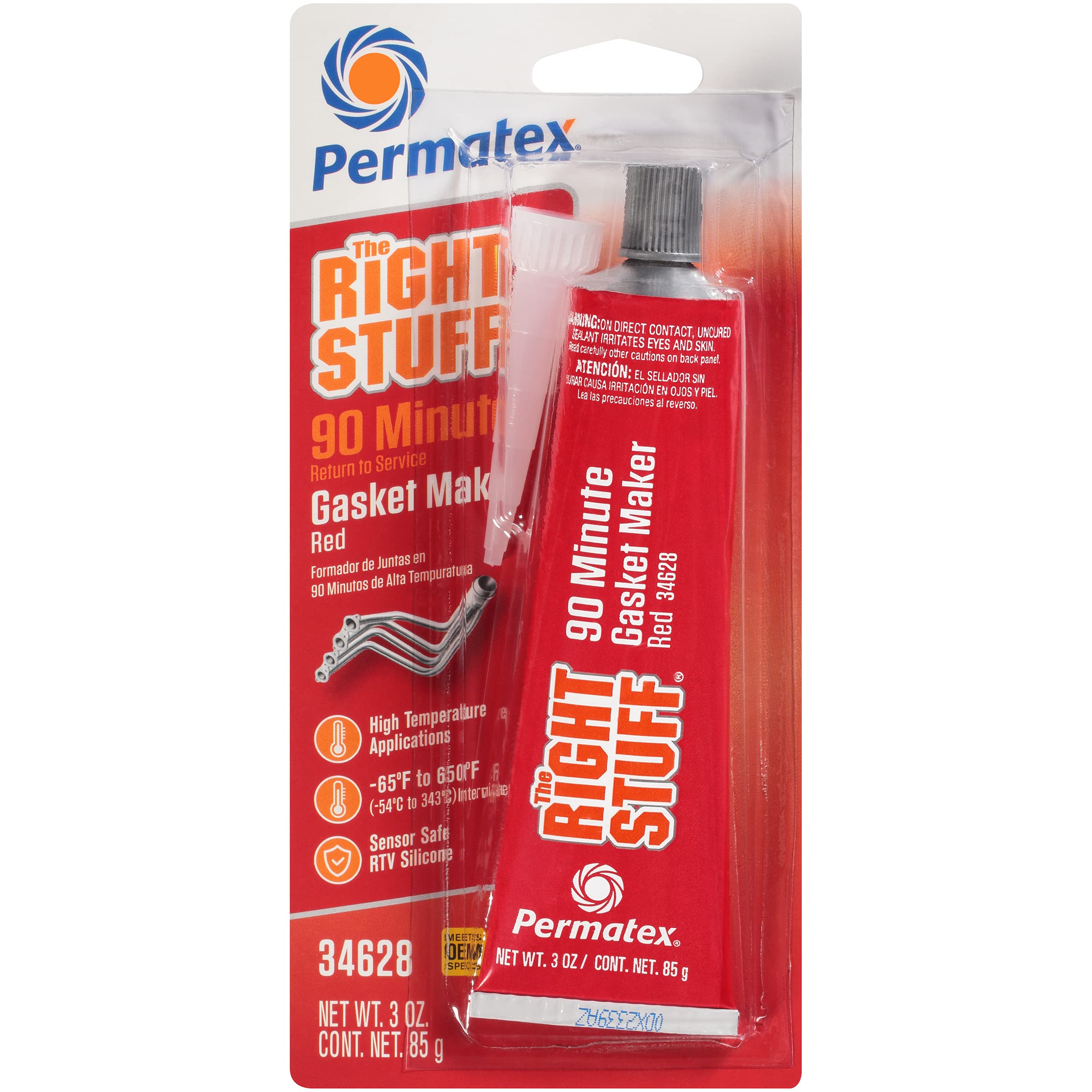 Permatex 34628 Right Stuff 90 Minute Red High Temperature Gasket Maker, 3 oz