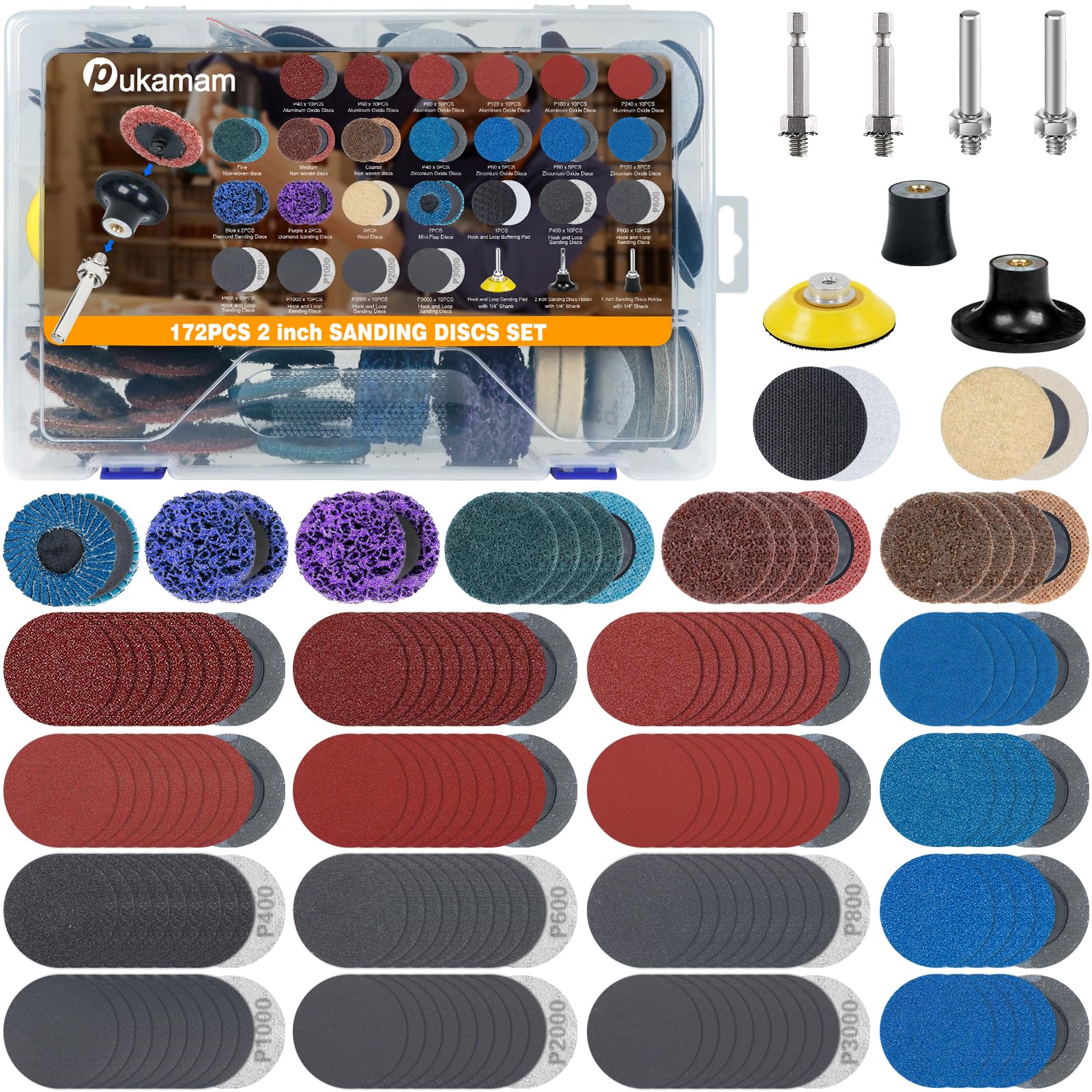 172 PCS 2 Inch Die Grinder Sanding Discs with 1/4" Holder for Milwaukee Dewalt, Compatible with Both Die Grinders and Power Drills for Surface Conditioning, Sanding & Polishing
