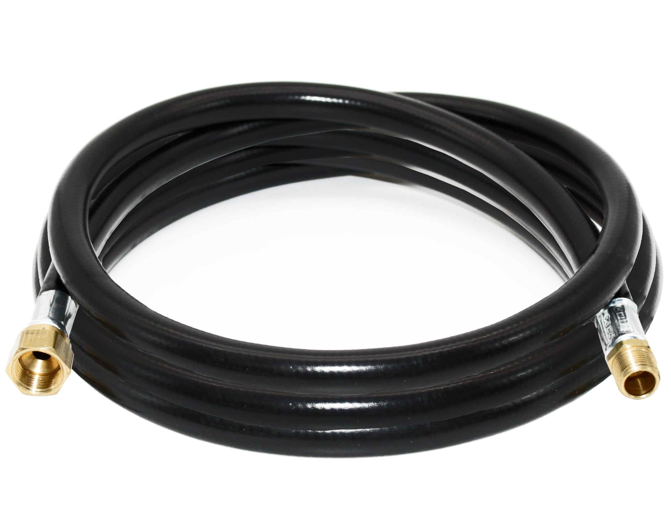 Flame King 120-inch Propane Thermo Plastic Hose Assembly, 3/8-inch ID, 3/8-inch MPT X 1/2-inch Female Flare, for RVs and Travel Trailers
