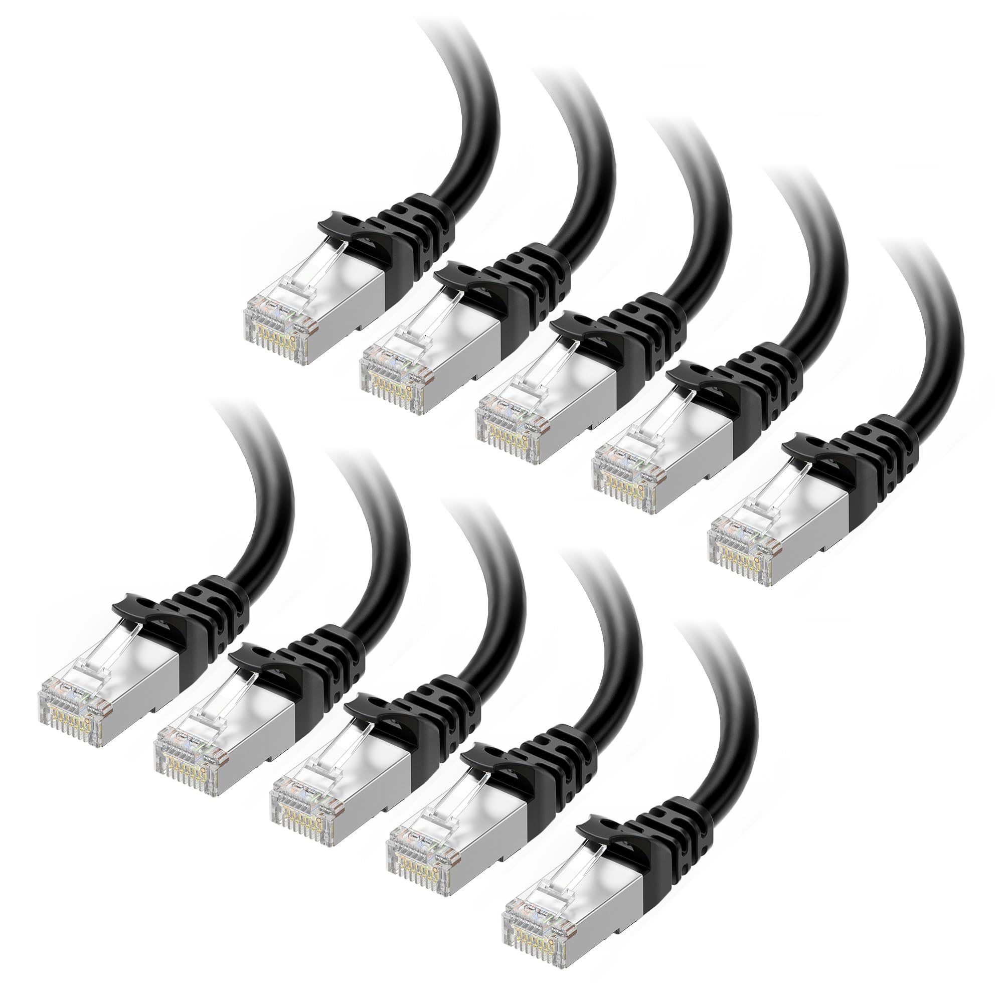 Cable Matters 10Gbps 10-Pack Snagless Shielded Cat 6A Cable, 1ft, Black