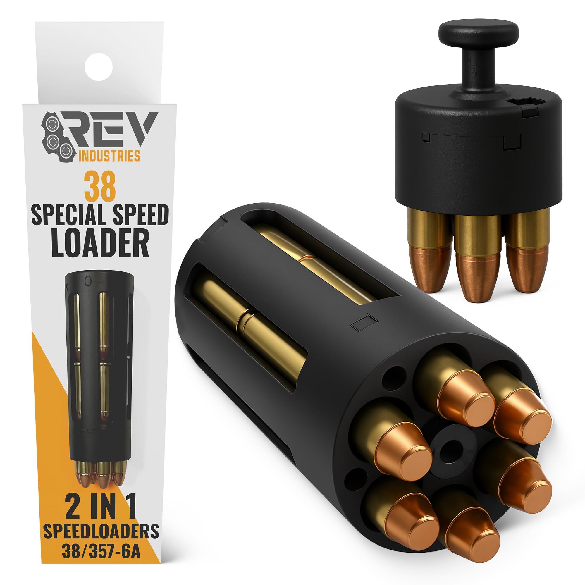 RevIndustries 38 Special Speed Loader - 357 Magnum SpeedLoader for 6-Shot Revolvers - 18 Round High Capacity 2-in-1 Reload Tool-Fits Kimber K6S, S&W K-Frame, Taurus 65,66 & More.