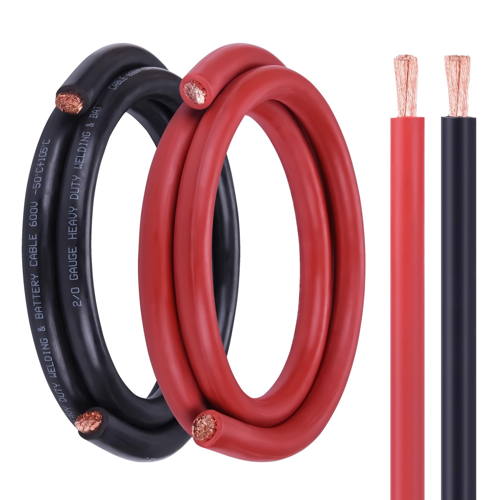 Geosiry 2/0 Battery Cable, 5FT Red + 5FT Black 2/0 Welding Cable, Stranded Oxygen-Free Pure Copper Wire for Automotive, Battery, Solar, Marine and Generator