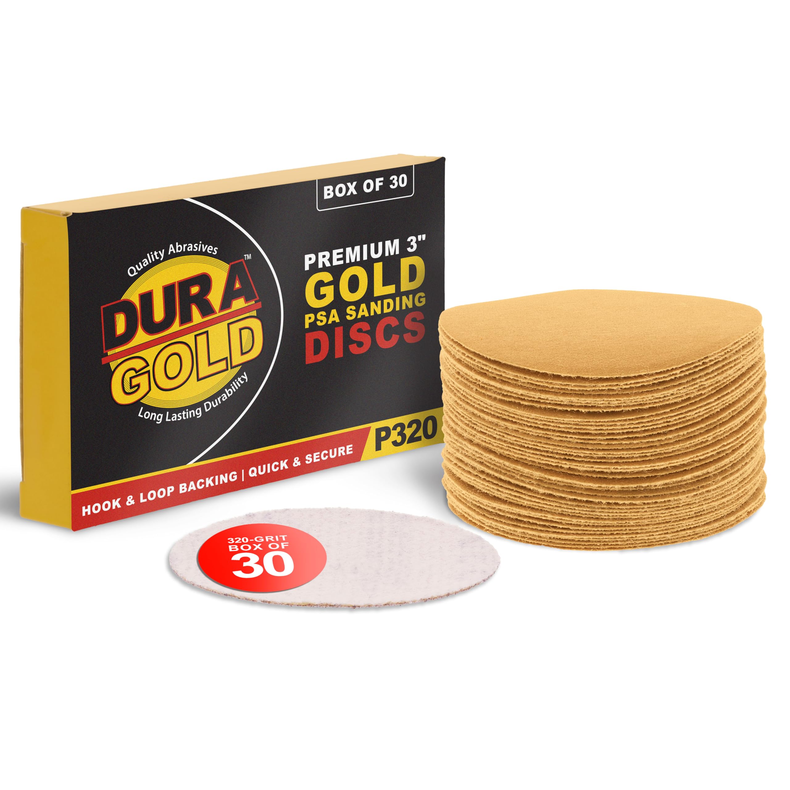 Dura-Gold - Premium - 320 Grit 3" Gold Hook & Loop Sanding Discs for DA