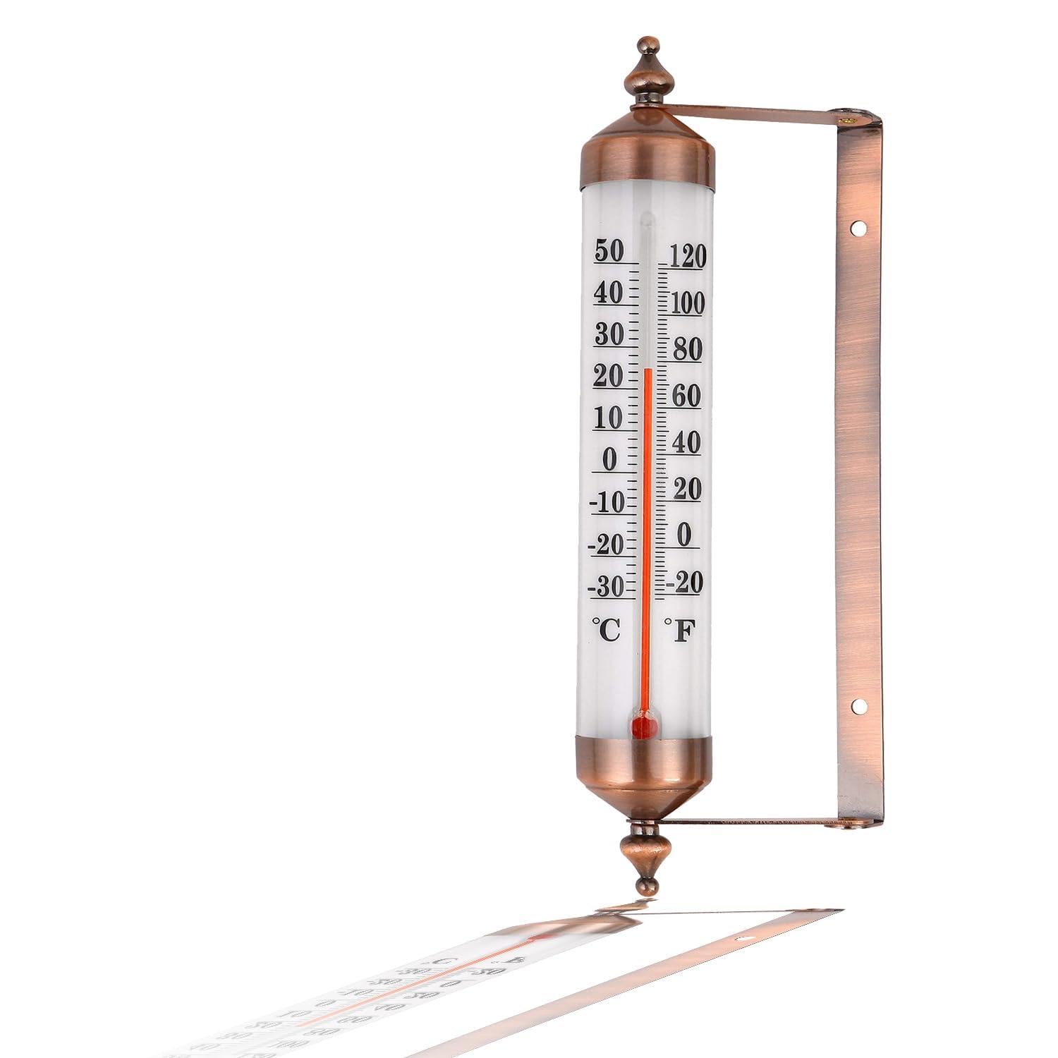 Outdoor Thermometer Waterproof, 10-Inch Adjustable Angle Outside Temperature Gauge - Decorative Metal Wall/Window Thermometer for Patio, Home & Garden