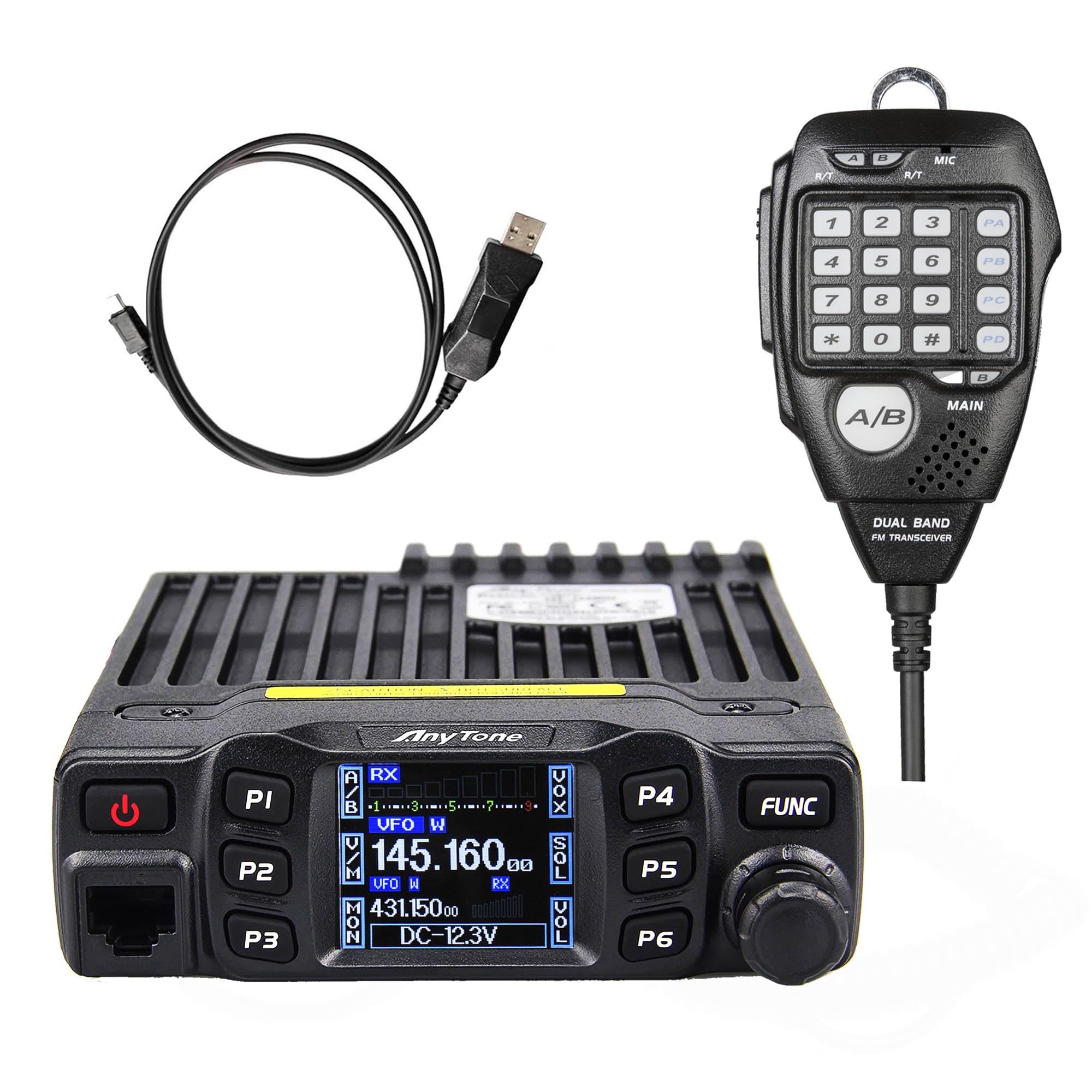 AnyTone AT-778UVII Transceiver Mobile Radio Dual Band 25W VHF/UHF VOX Vehicle Car Radio w/Cable