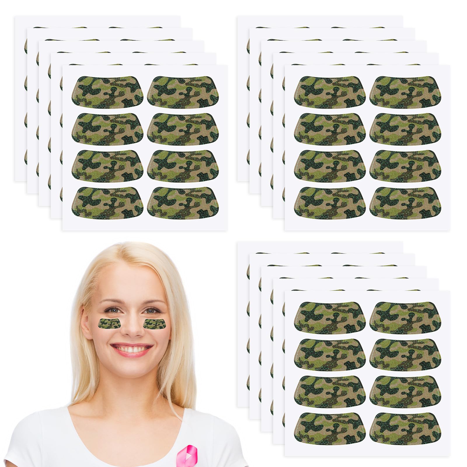 Cholemy 120 Pairs Eye Black Stickers Bulk Baseball Glitter Stickers Football Softball Party Favor Spirit Day Accessories(Camouflage,Green2)