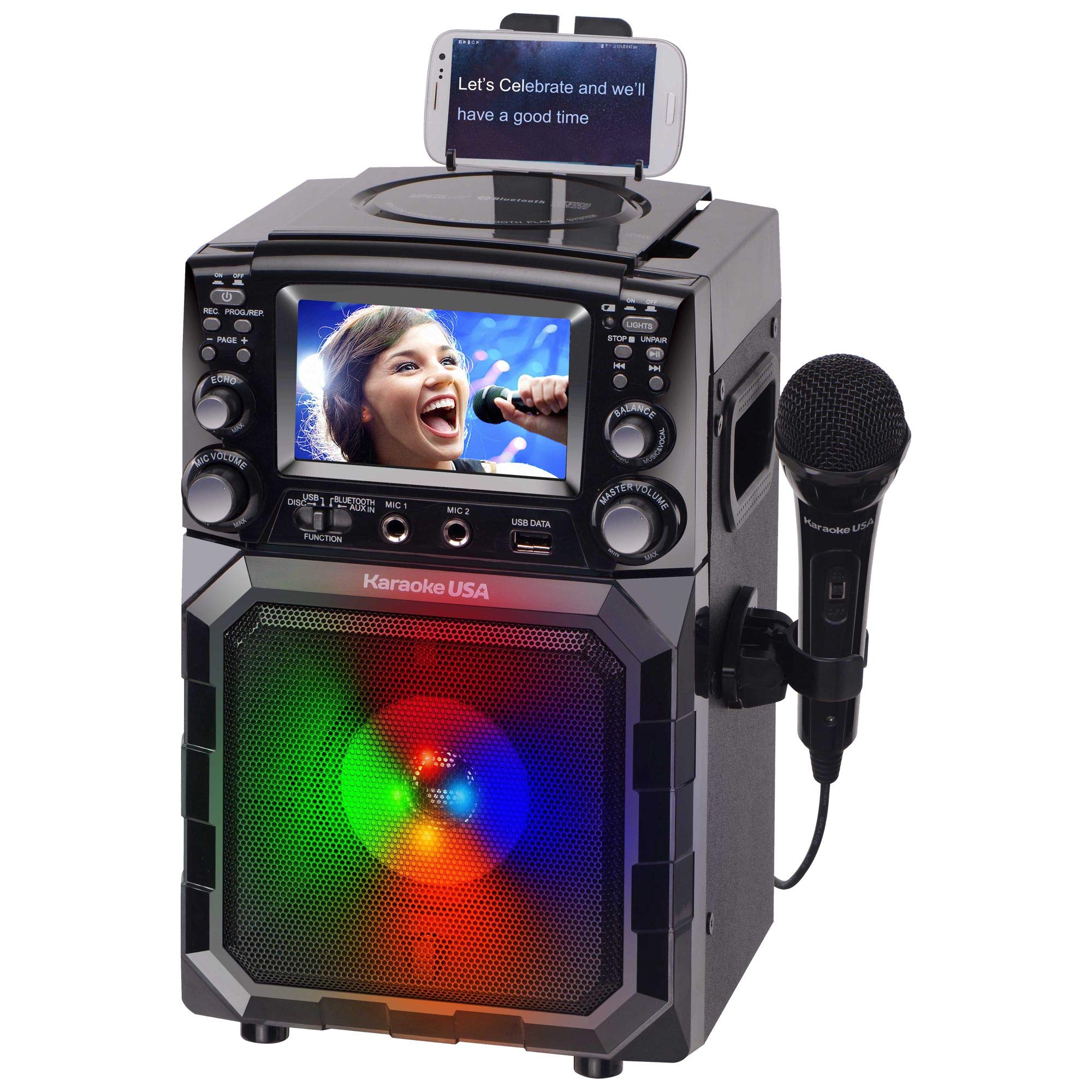 Karaoke USA Portable Karaoke Machine with 4.3” Color TFT Screen, Bluetooth, Recording Function, PA and Built-in Battery (GQ450)