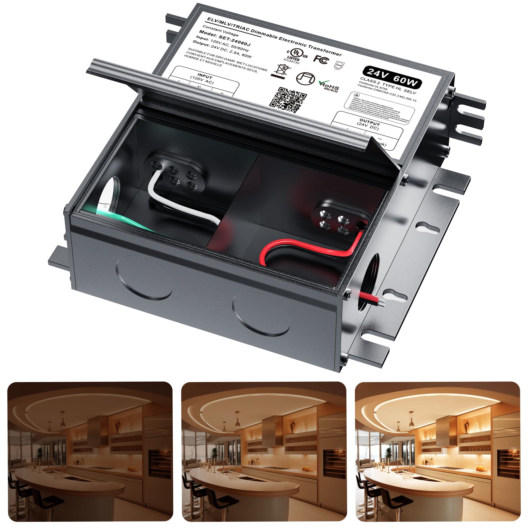 24V Dimmable LED Driver, 60W Triac ELV/MLV LED Transformer Compatible with Lutron&Leviton Switches, Dimmable Power Supply 60W 24V for Light Smooth Flicker Free Dimming
