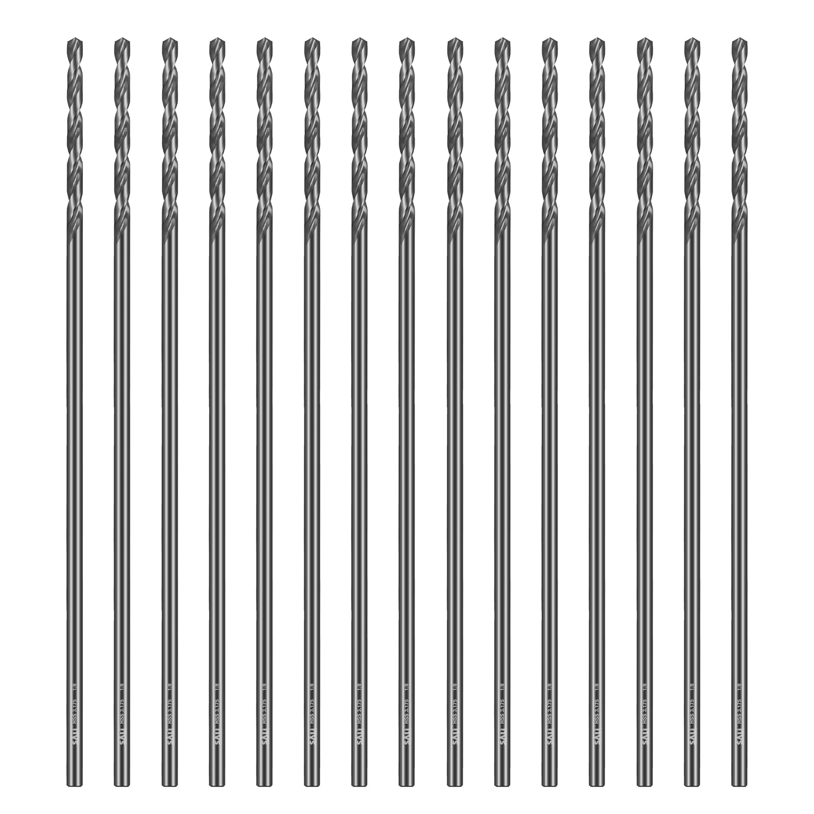 SALI Cobalt Aircraft Extension Drill Bits 15 pcs,1/8"×6" Long Length Drill Bits for Drilling into Sheet Metal, Stainless, Aluminum, Wood, & Copper
