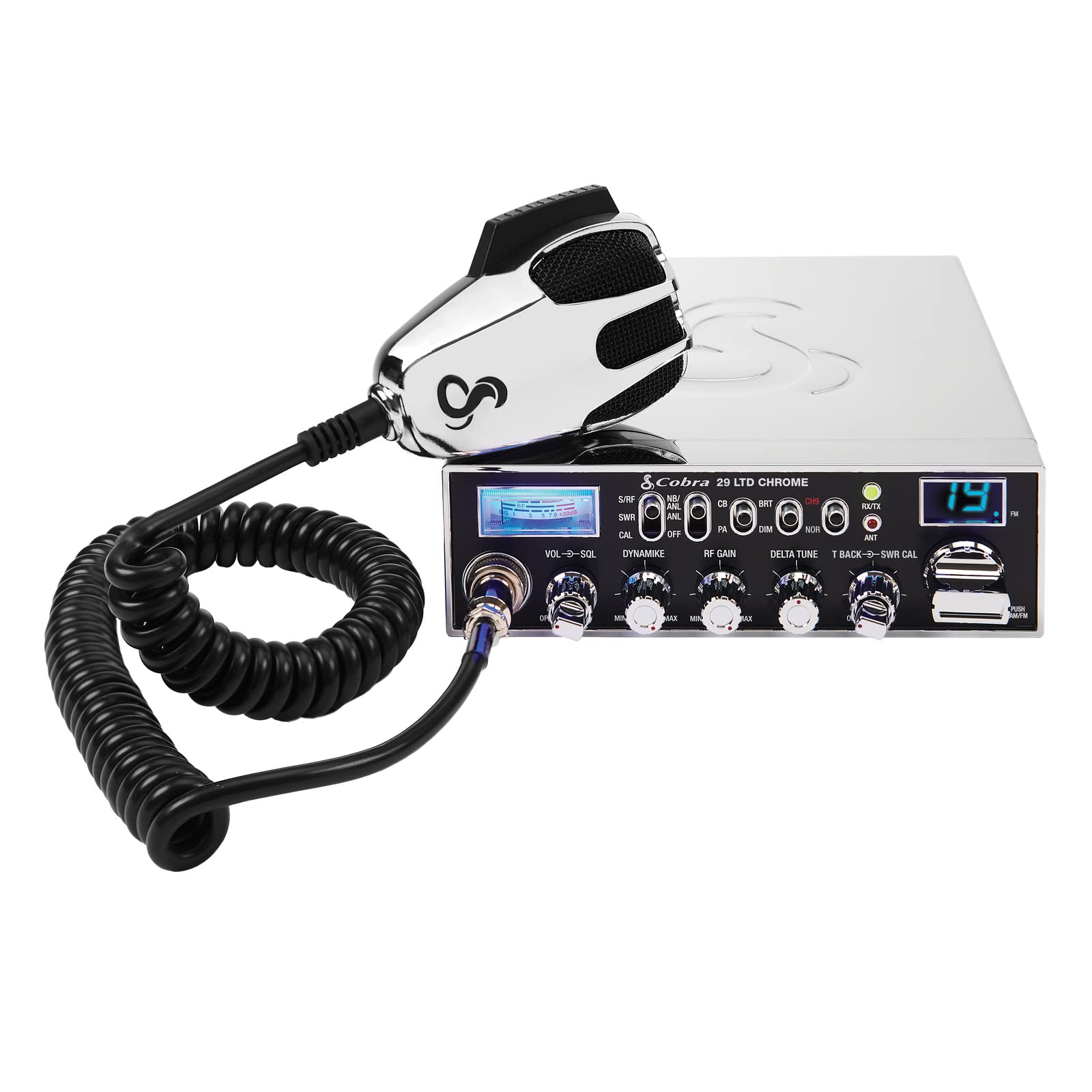 Cobra 29 LTD Chrome AM/FM Professional CB Radio - Easy to Operate, Emergency Radio, Instant Channel 9, 4-Watt Output, Full 40 Channels, Adjustable Receiver and SWR Calibration, Chrome