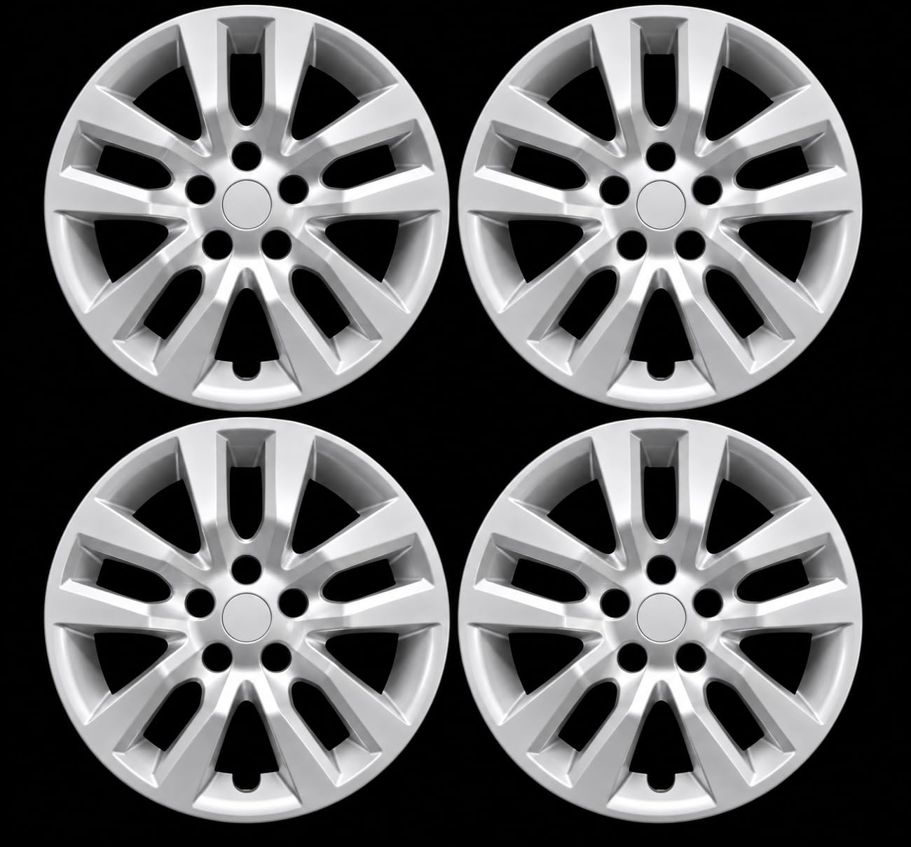New Wheel Covers Hubcaps Replacements Fits 2013-2018 Nissan Altima, 16 Inch; 10 Spoke; Silver Color; Plastic (4-Pieces)