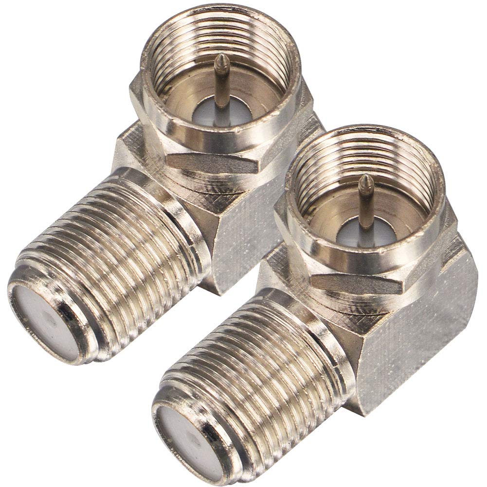 Onelinkmore Coaxial Cable Right Angle Connector F Type Female to Male Adapter Right Angle Coax Connector F Male to Female RG6 Adapter for Coax Cable and Wall Plates 90 Degree Pack of 2