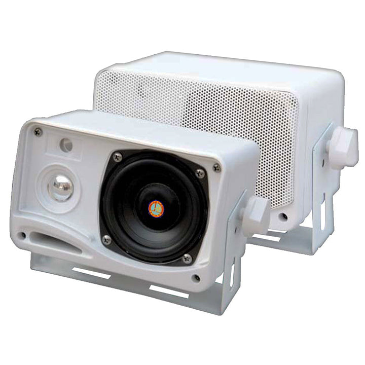 Pyle PLMR24 3.5" 3 Way 200 Watt White Marine Boat Box Speakers (pair)