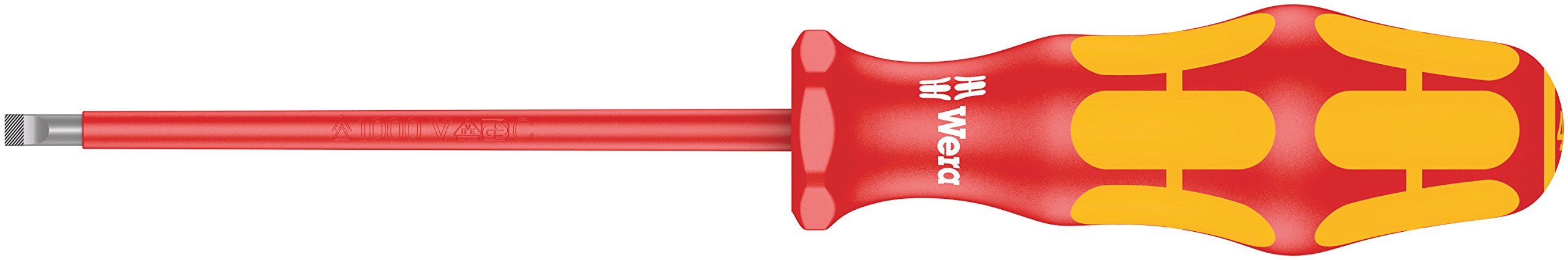 Wera 05006100001 Kraftform Plus VDE 160i Slotted Insulated Screwdriver, Without Lasertip, 2.5mm Head, 3 1/8" Blade Length