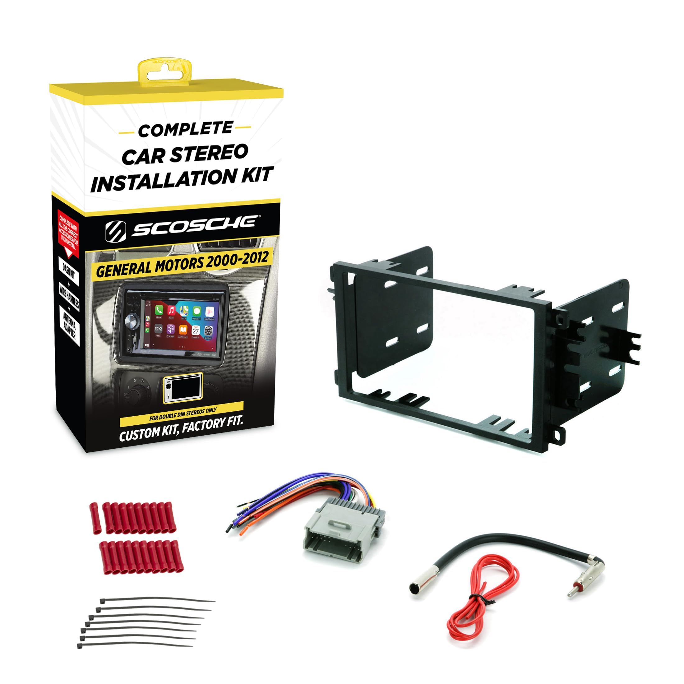 Scosche ICGM8BN Double DIN Radio Installation Dash Kit Compatible with Select 2000-2012 General Motors Vehicles - Complete Basic Aftermarket Car Stereo Install Kit- See Fit Guide Image for Vehicles