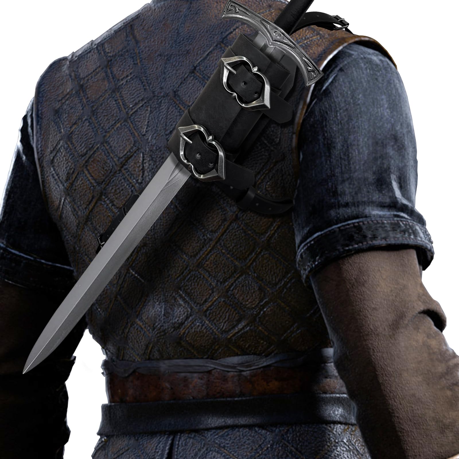 HiiFeuer Medieval Faux Leather Back Sword Frog, Adjustable Sword Holster
