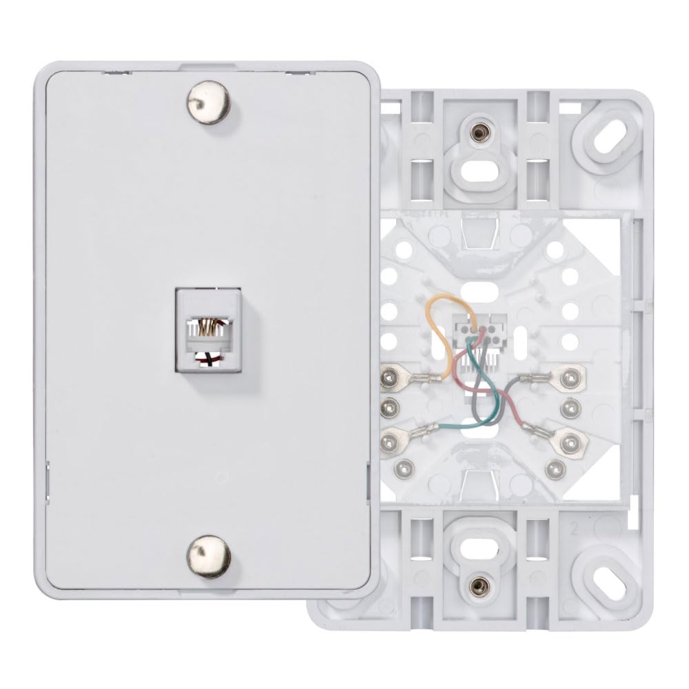 Leviton Telephone Wall Jack, 6P4C, Screw Terminal, 40214-W, White