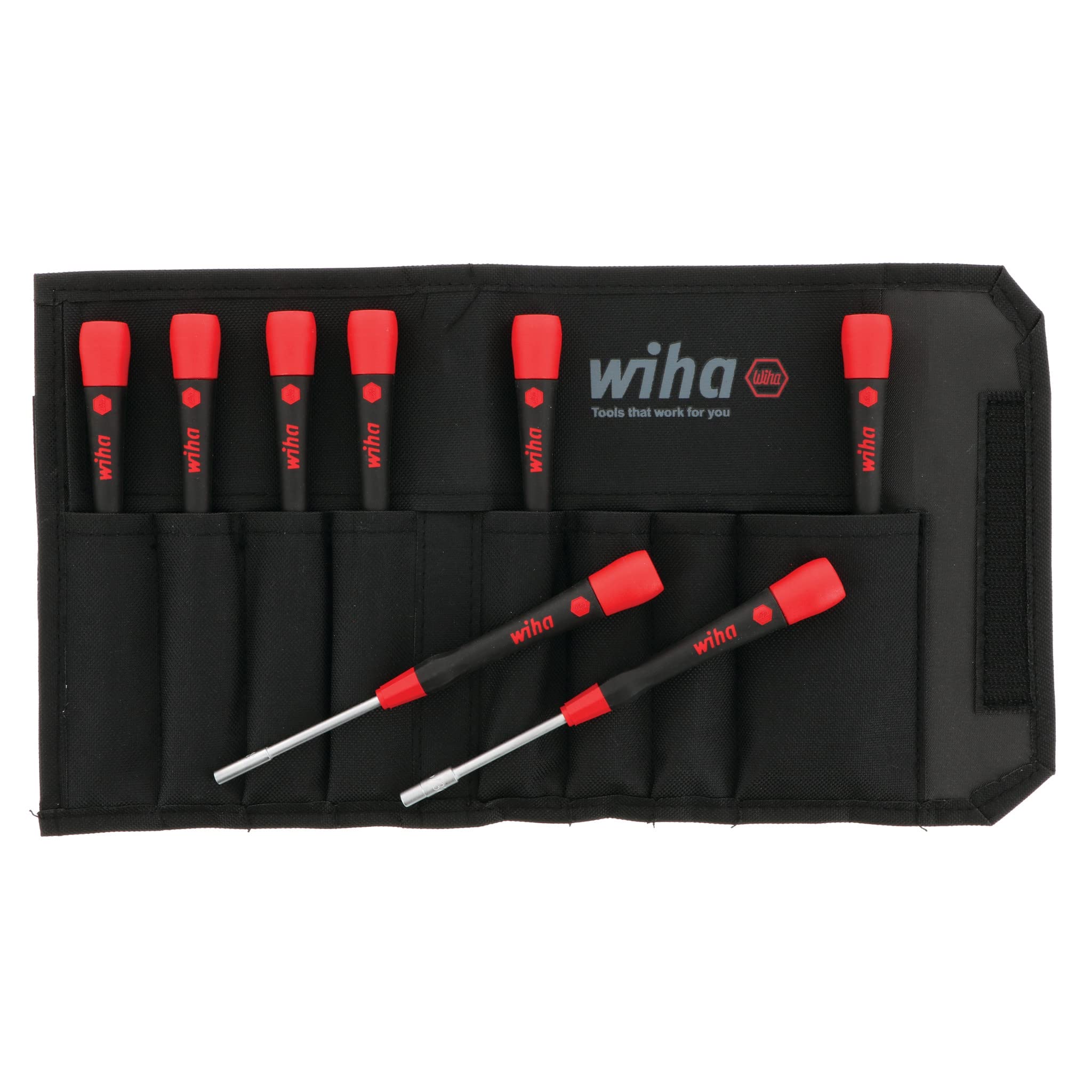 Wiha 26596 Nut Driver Set, Metric with Precision Soft PicoFinish Handle in Pouch, 8 Piece