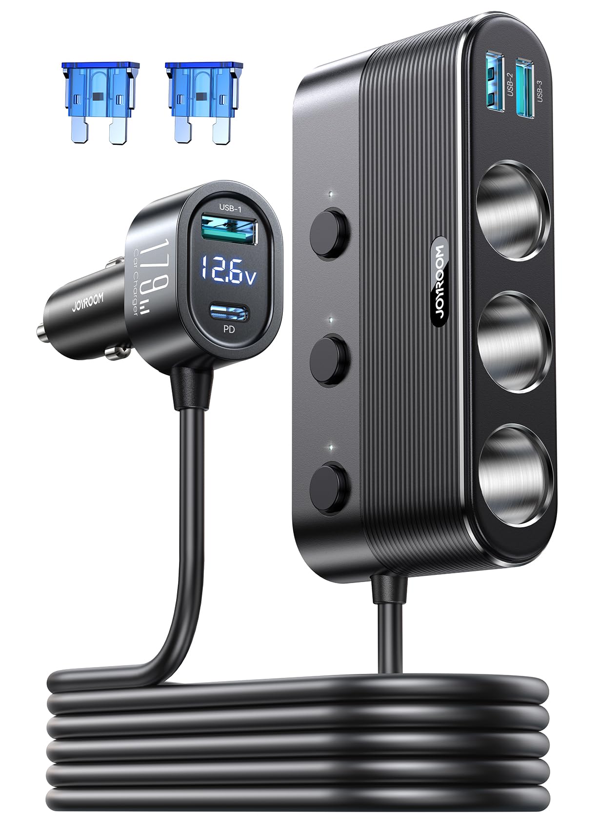 179W 7 in 1 Cigarette Lighter Splitter, PD30W Fast Charging Adapter for Car