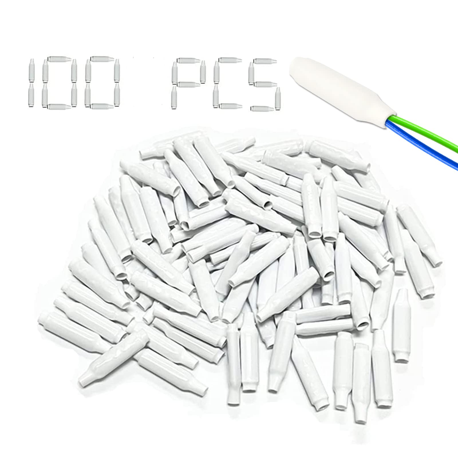 Low Voltage Wire Connectors B Connectors Silicone Telephone Alarm Wire Crimp Bean Type Splice for Low Voltage Application (White)