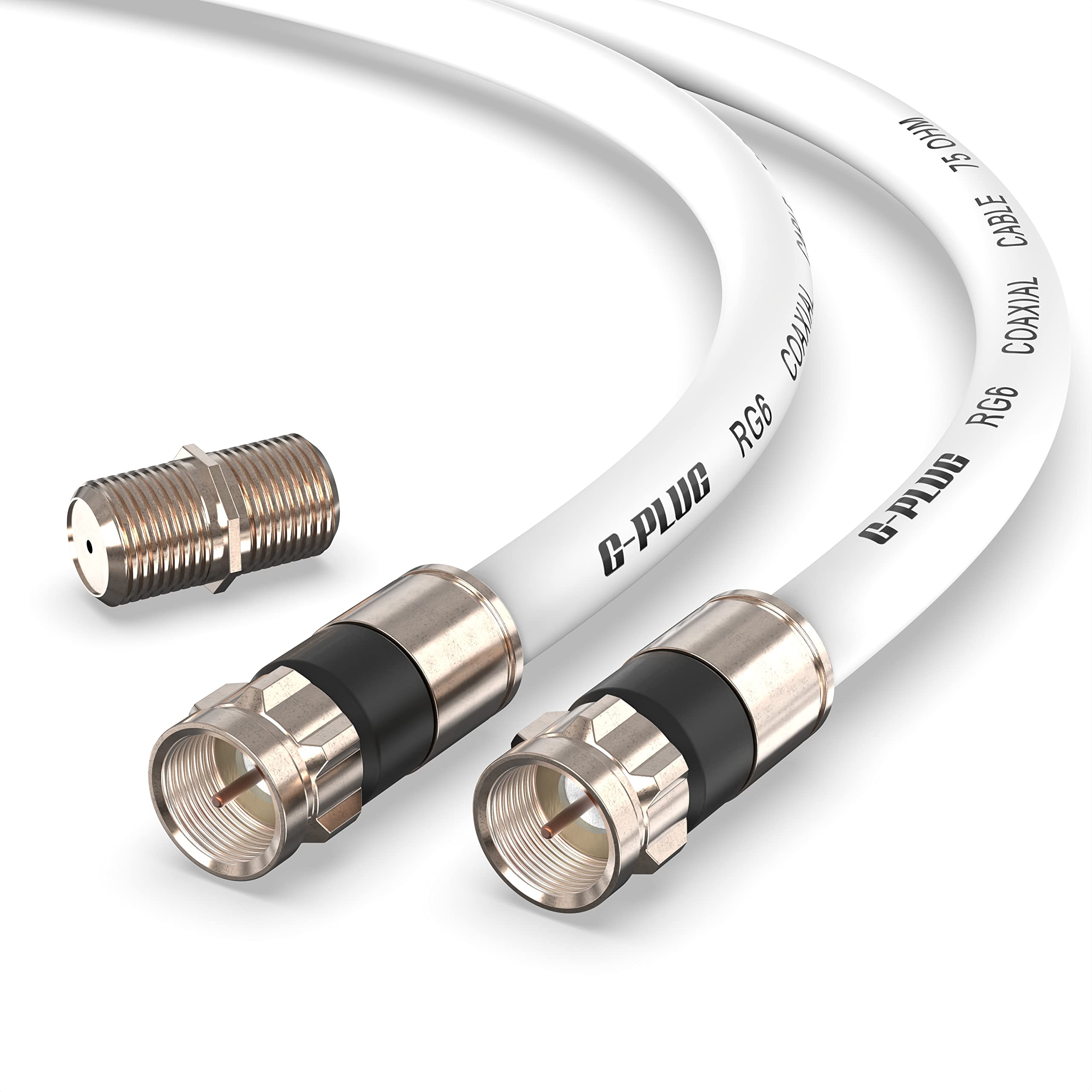 G-PLUG 25FT RG6 Coaxial Cable Connectors Set - High-Speed Internet, Broadband and Digital TV Aerial, Satellite Sky Cable Extension- Weather-Sealed Double Rubber O-Ring and Compression Connectors White