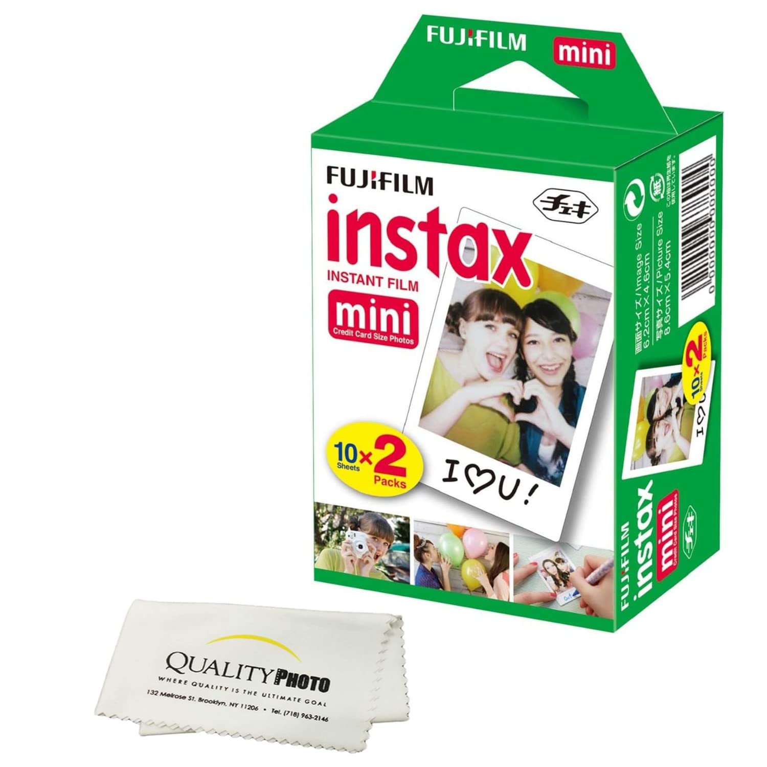Fujifilm INSTAX Mini Instant Film (White) for Fujifilm Mini 8,9,11,12 Cameras w/Quality Photo Microfiber Cloth (20 Prints)