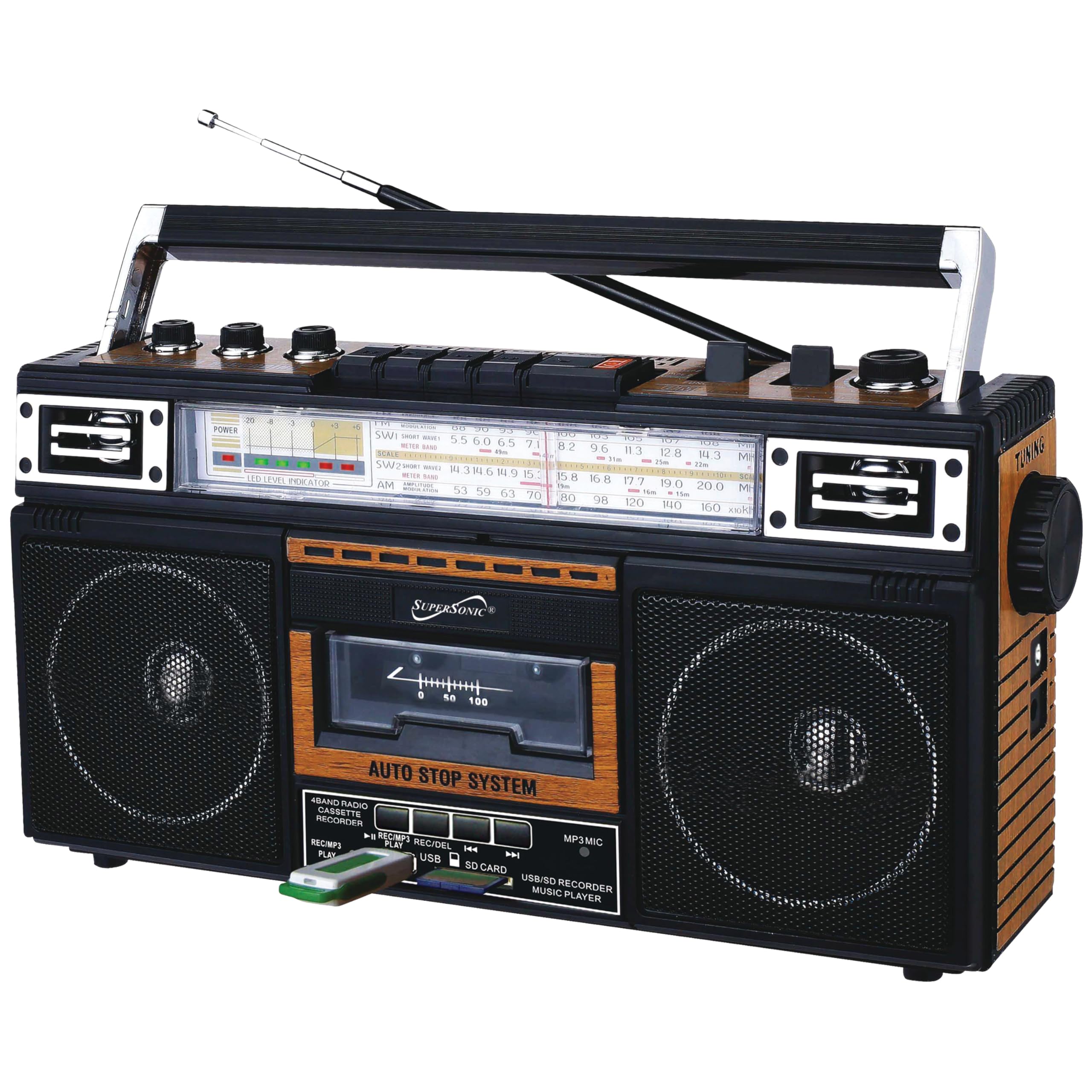 SUPERSONIC SC-3201BT-WD 4 Band Cassette Radio (White)