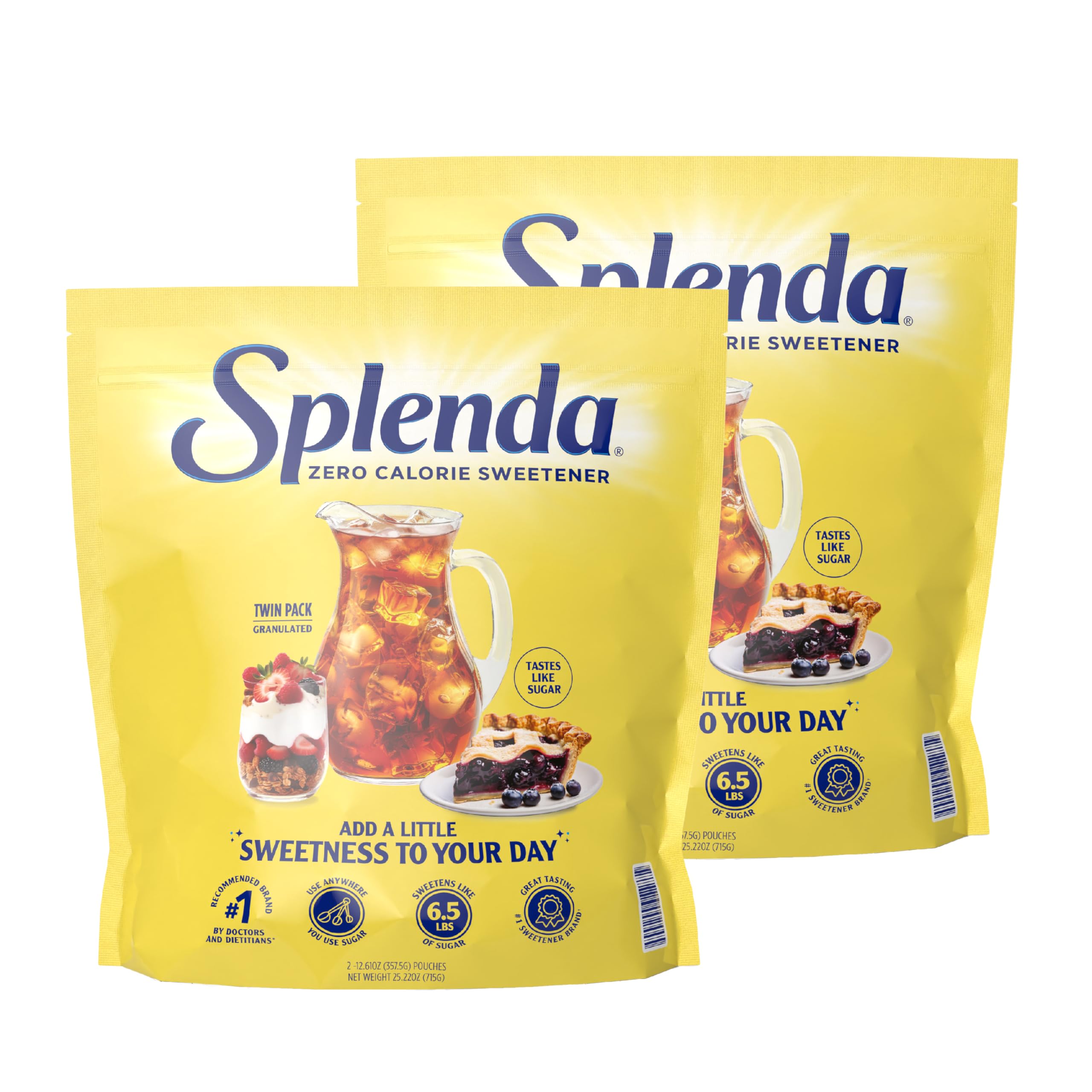 SPLENDA Zero Calorie Sweetener, Granulated Sugar Substitute, Resealable Twin Pack Bags, 25.22 Ounce (Each Pouch: 12.61 oz)