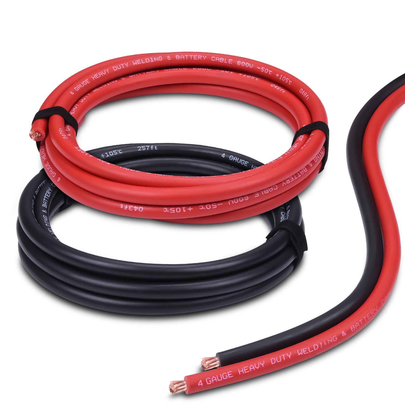 Shirbly 4 Gauge Battery Cable, 10FT Red + 10FT Black 4 AWG Pure Copper Wire Welding Cable, for Automotive, Battery, Solar and Generator, Standard USA OFC Wire