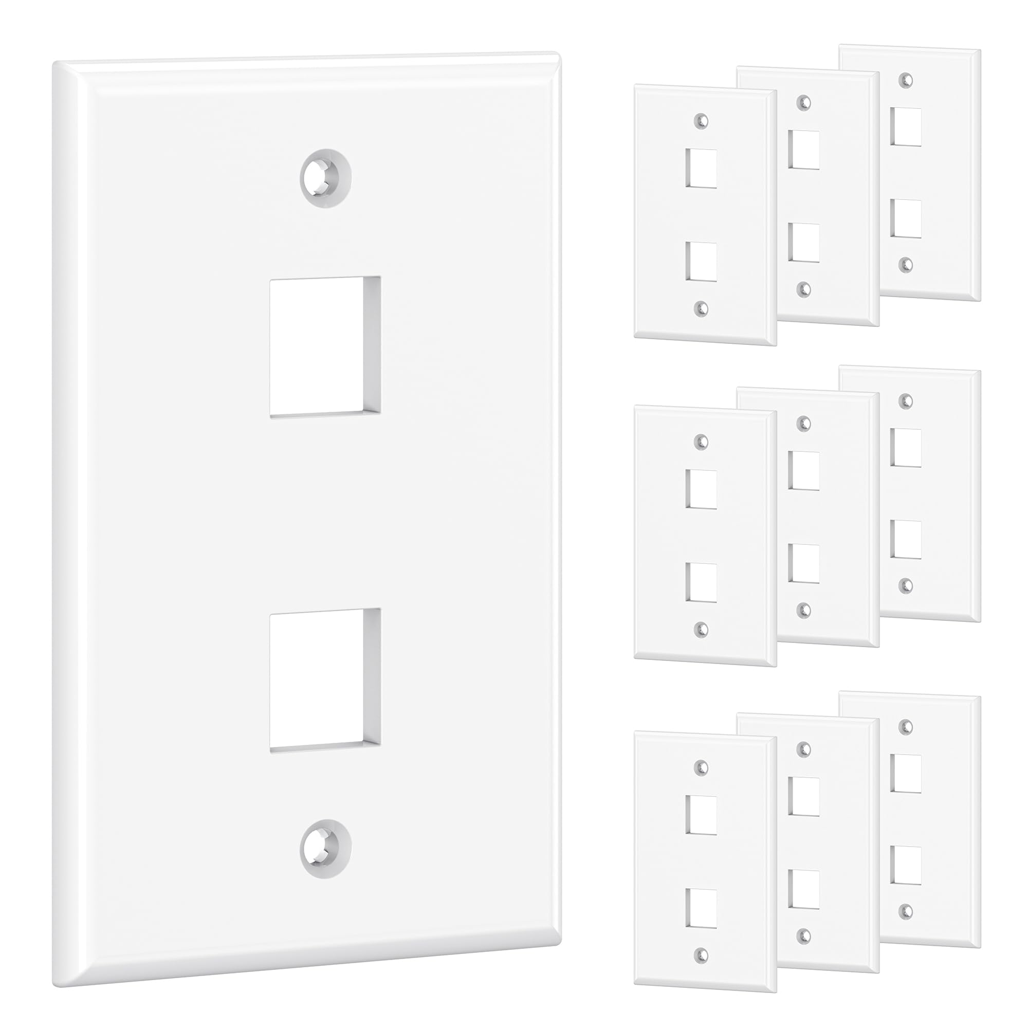 [UL Listed] Cable Matters 10-Pack Low Profile 2-Port Keystone Jack Wall Plate, RJ45 Wall Plate for Keystone Jacks in White