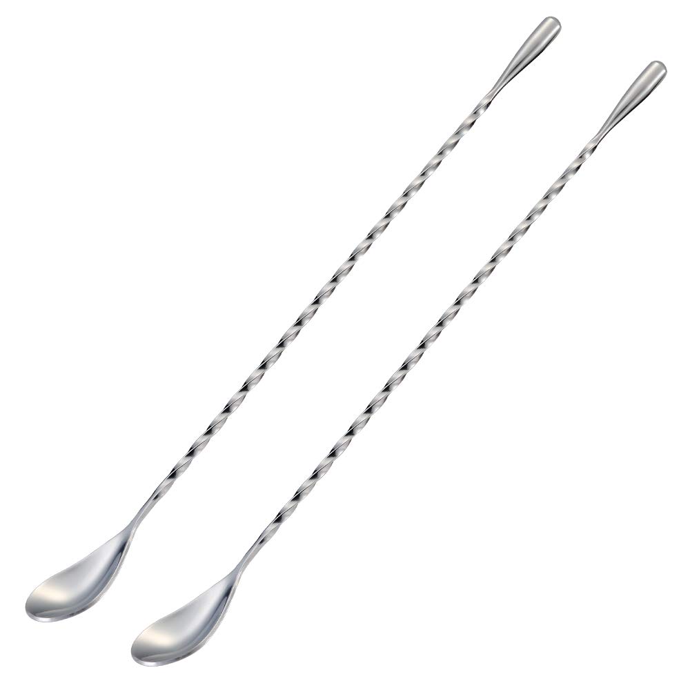Briout Bar Spoon Cocktail Mixing Stirrers, 2Pcs, 12” Long Handle, Silver