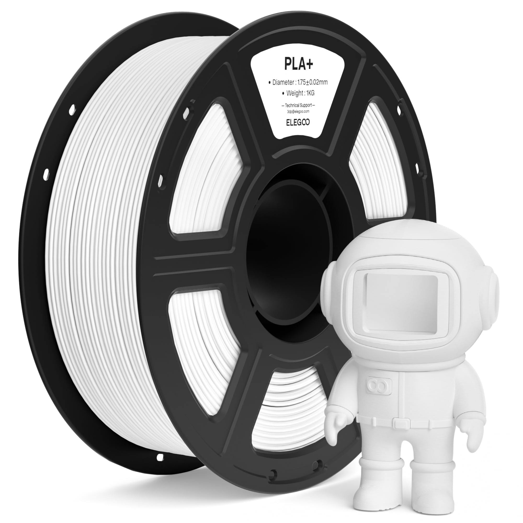 ELEGOO PLA+ Filament 1.75mm White 1KG, High Toughness PLA Plus 3D Printer Filament Dimensional Accuracy +/- 0.02mm, 1kg Spool(2.2lbs) Fits for Most FDM 3D Printers