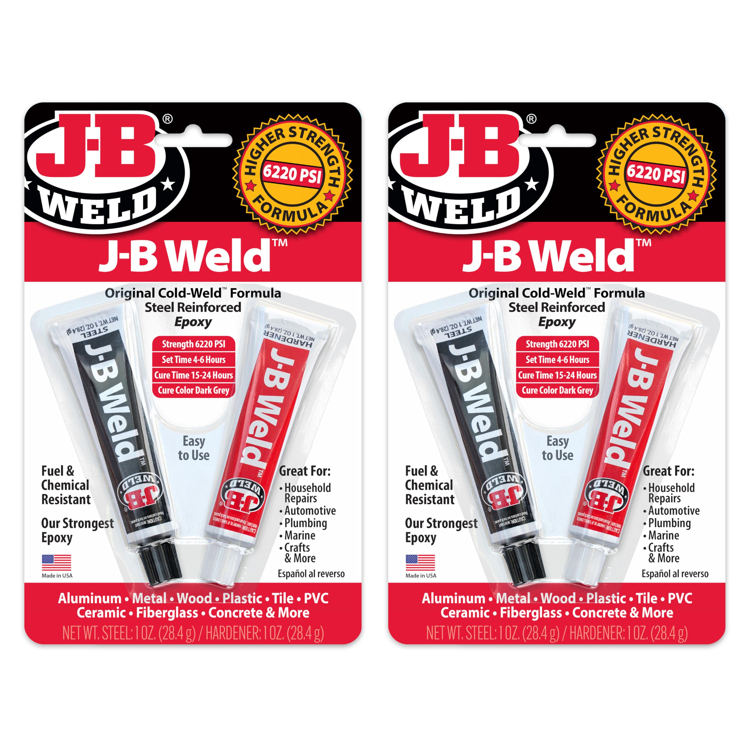 J-B Weld Original Epoxy, Steel Reinforced Epoxy, High Strength - 2 Pack, Dark Grey (8265S-2)