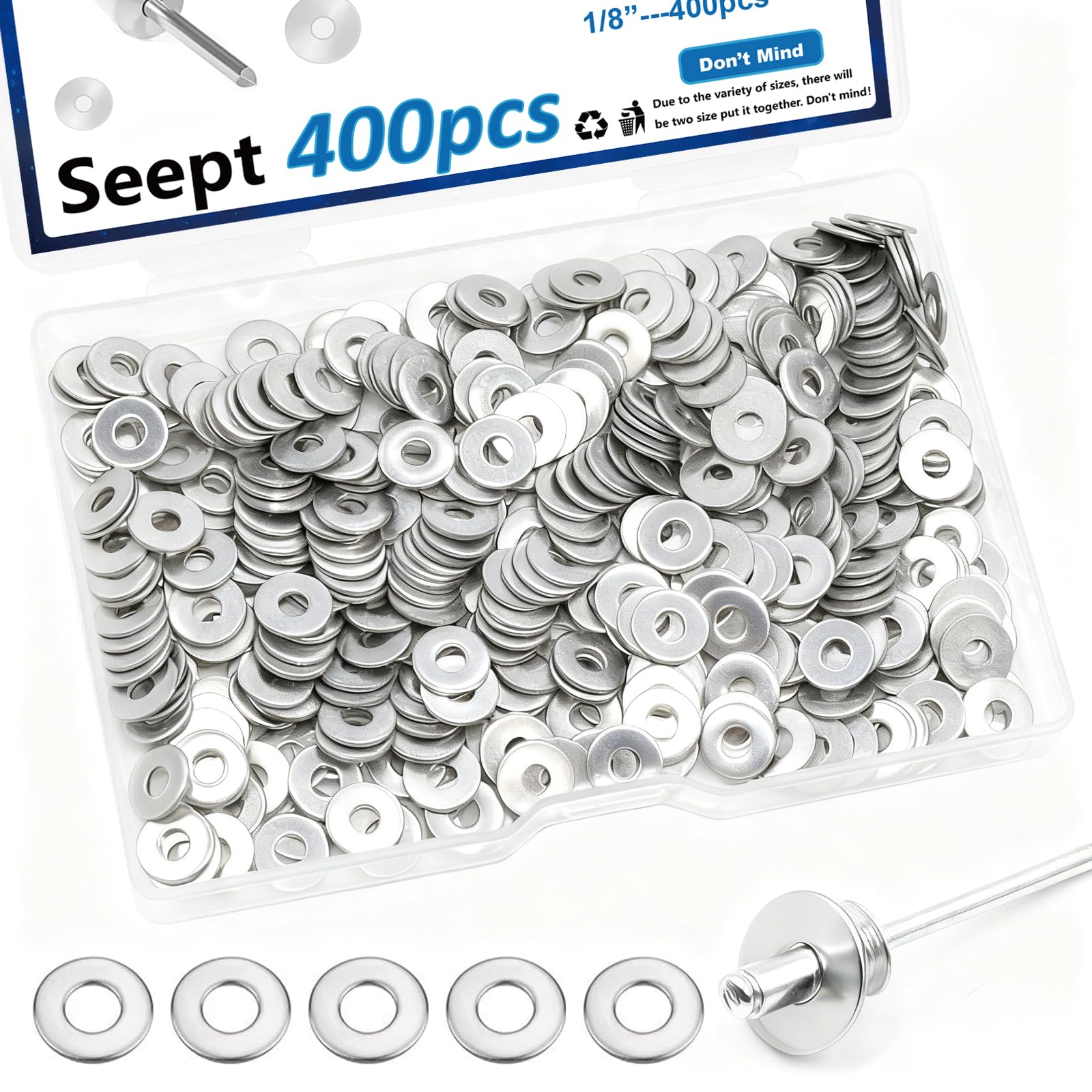 Seept 400PCS 1/8 Inch Silver Pop Rivet washers for Pop Rivets Diameter 1/8" 304 Stainless Steel pop Rivet Washer Aluminum pop Rivet washers Blind Rivet Washer